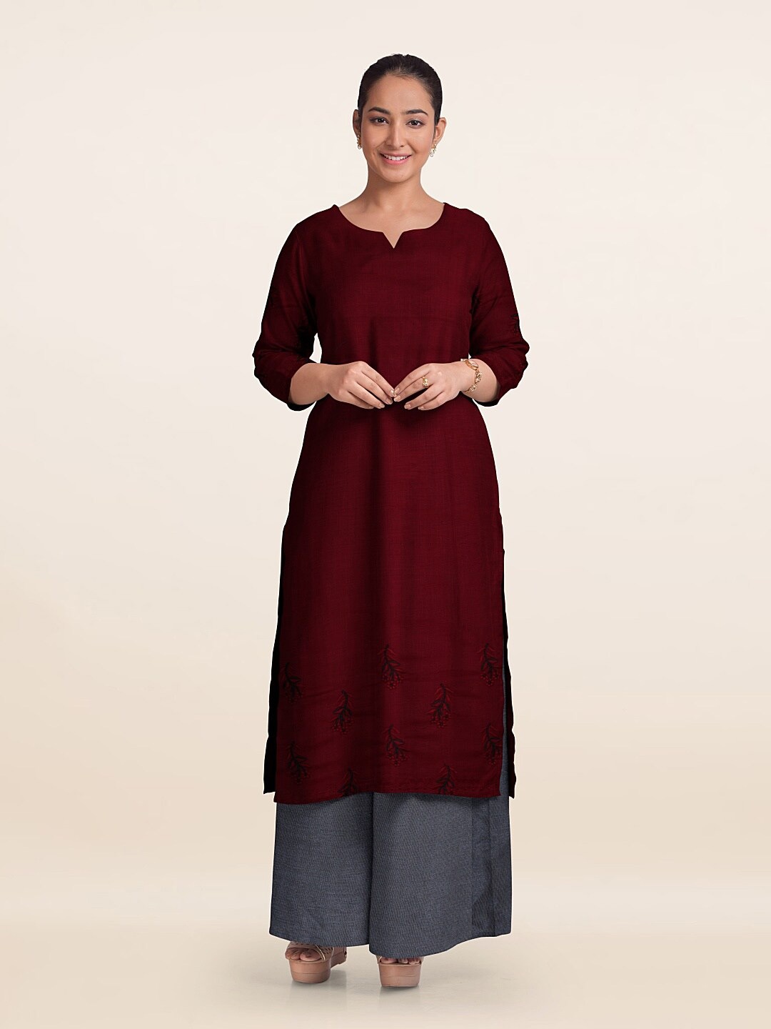 

Pothys Unstitched Dress Material, Maroon