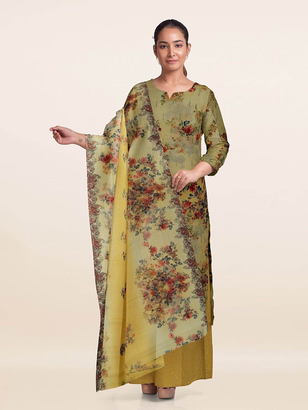 

Pothys Printed Unstitched Dress Material, Yellow