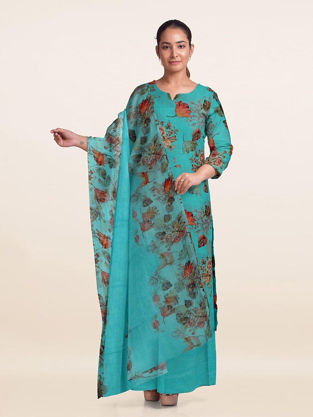 

Pothys Printed Unstitched Dress Material, Blue