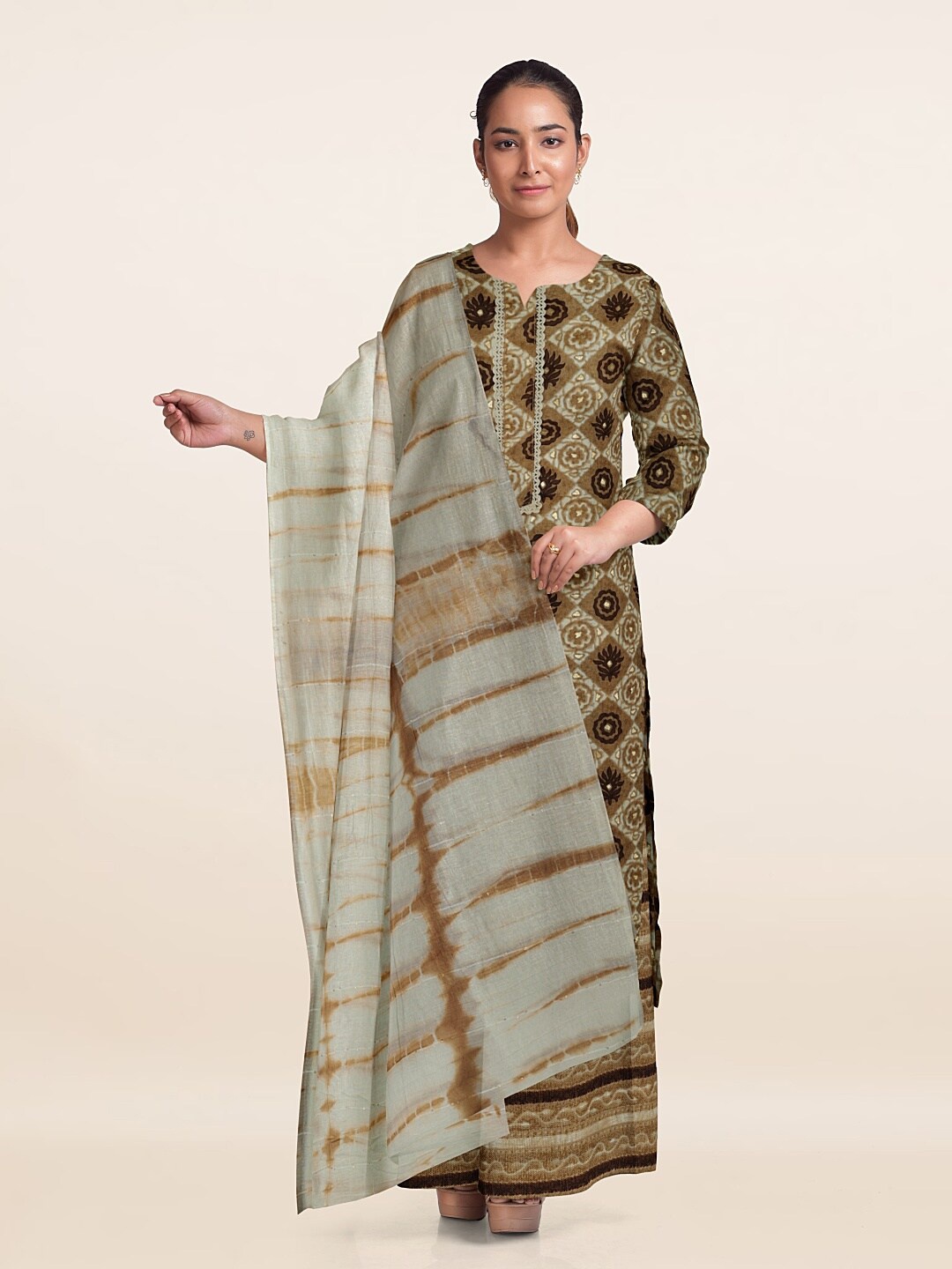 

Pothys Printed Unstitched Dress Material, Brown