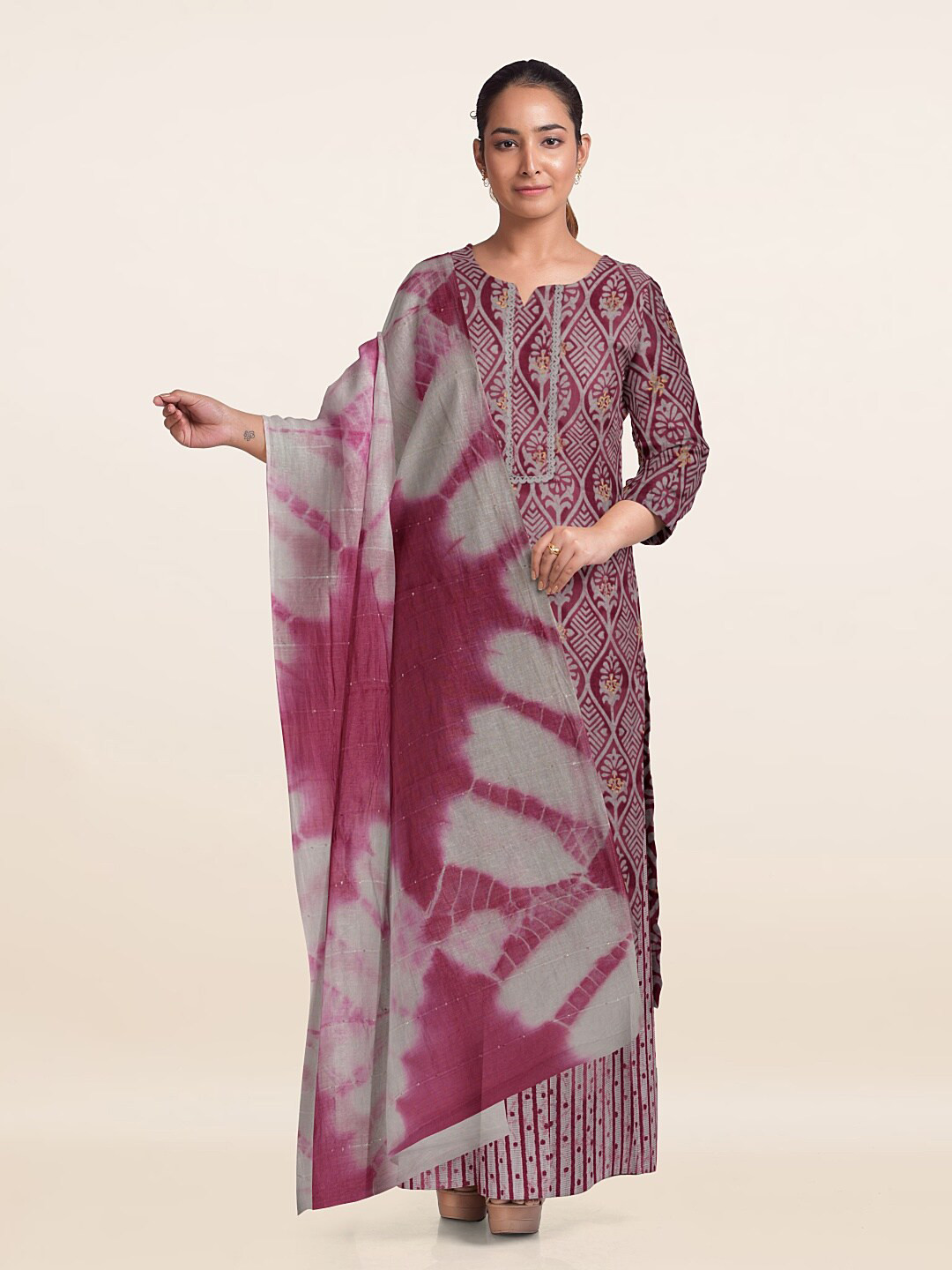 

Pothys Printed Unstitched Dress Material, Pink