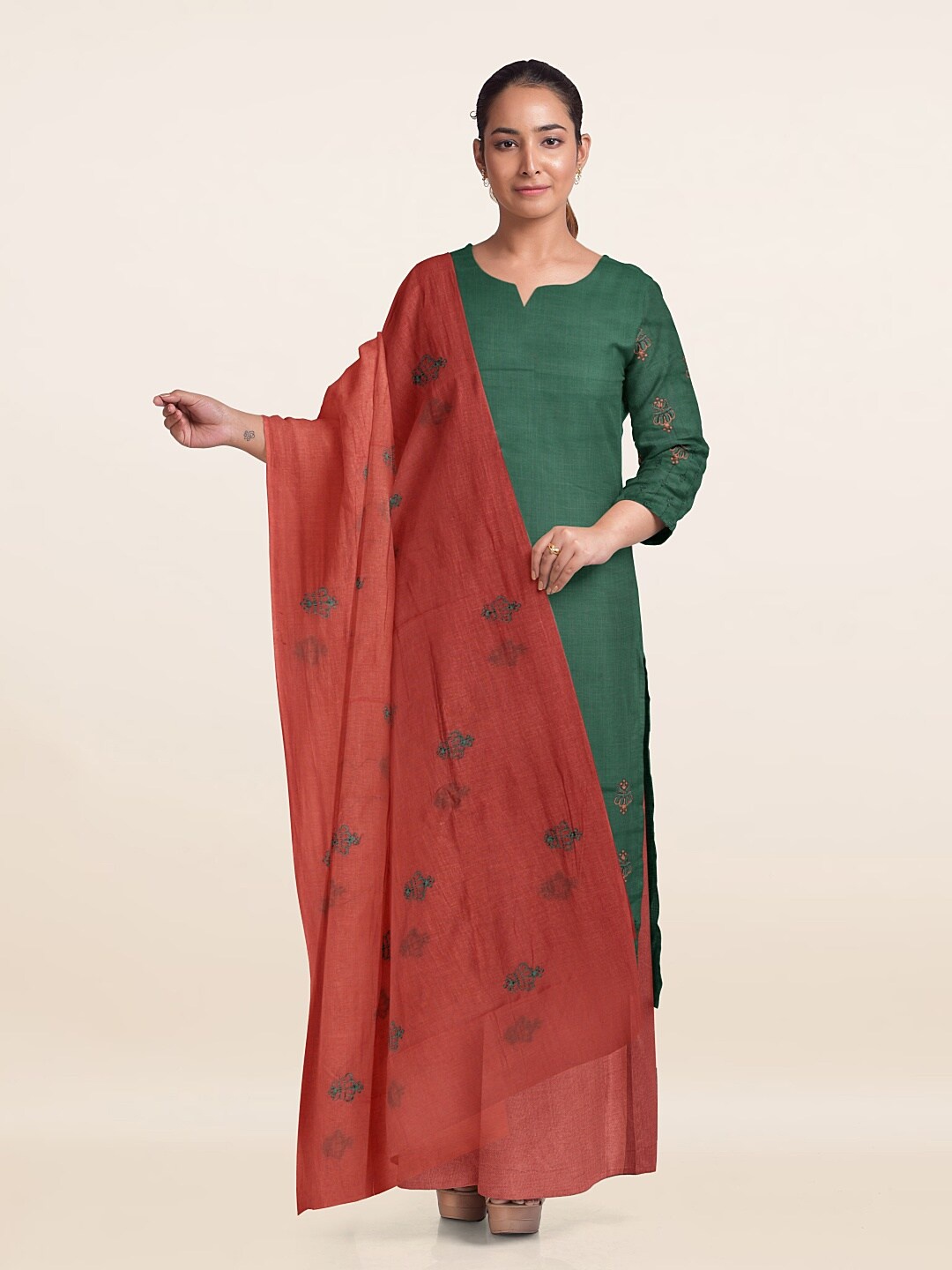 

Pothys Floral Embroidered Unstitched Dress Material, Green