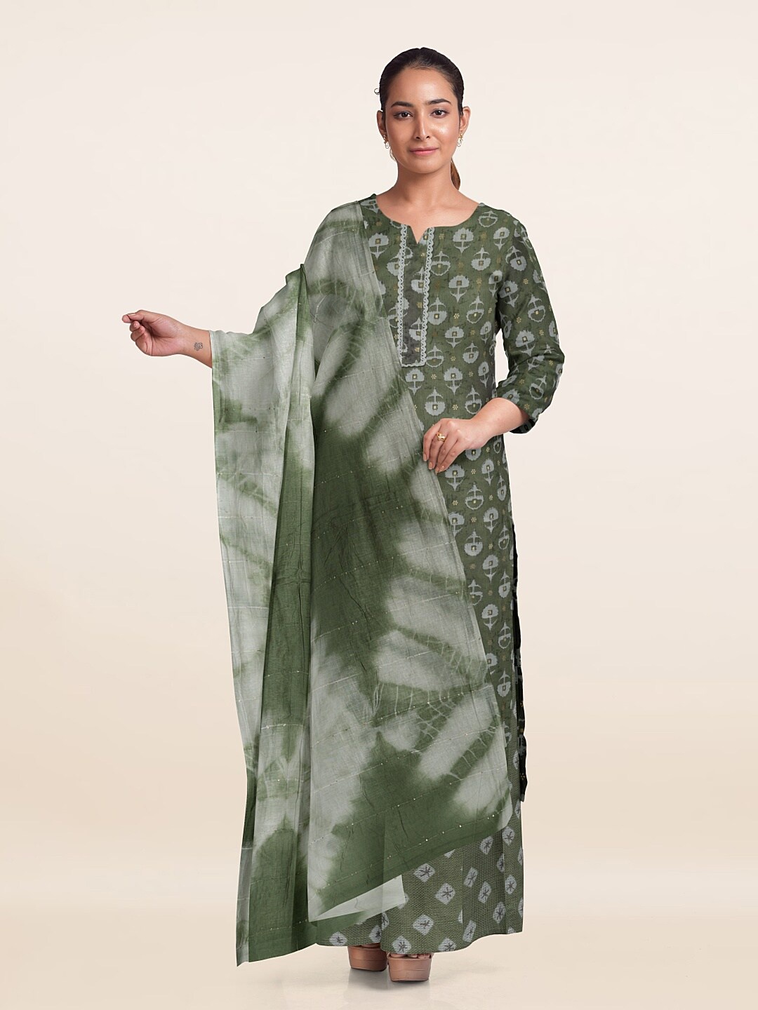 

Pothys Printed Unstitched Dress Material, Green
