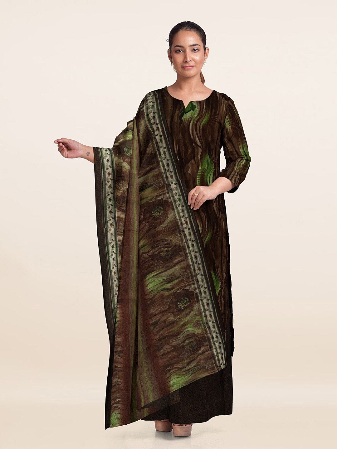 

Pothys Unstitched Dress Material, Brown