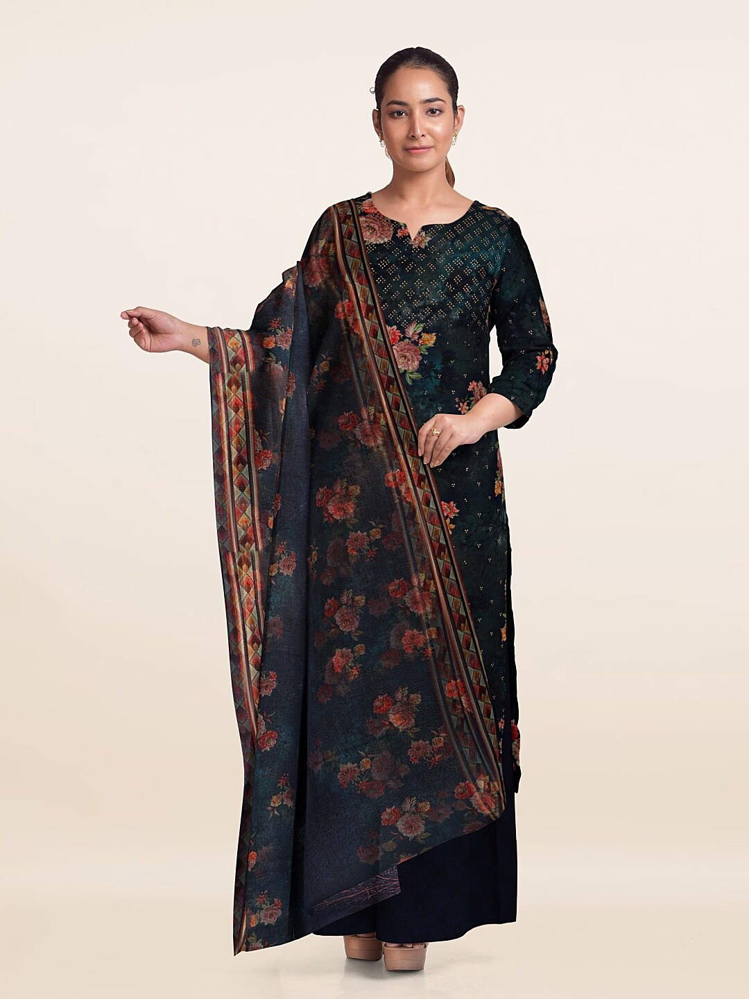 

Pothys Unstitched Dress Material, Blue