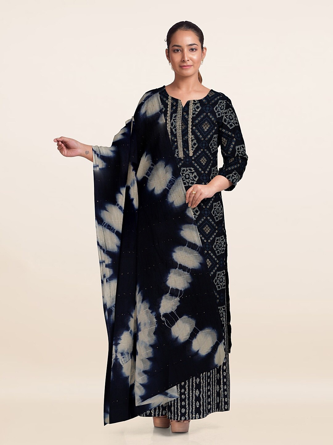 

Pothys Printed Unstitched Dress Material, Navy blue