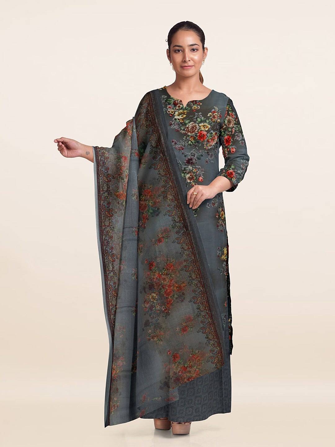 

Pothys Unstitched Dress Material, Grey