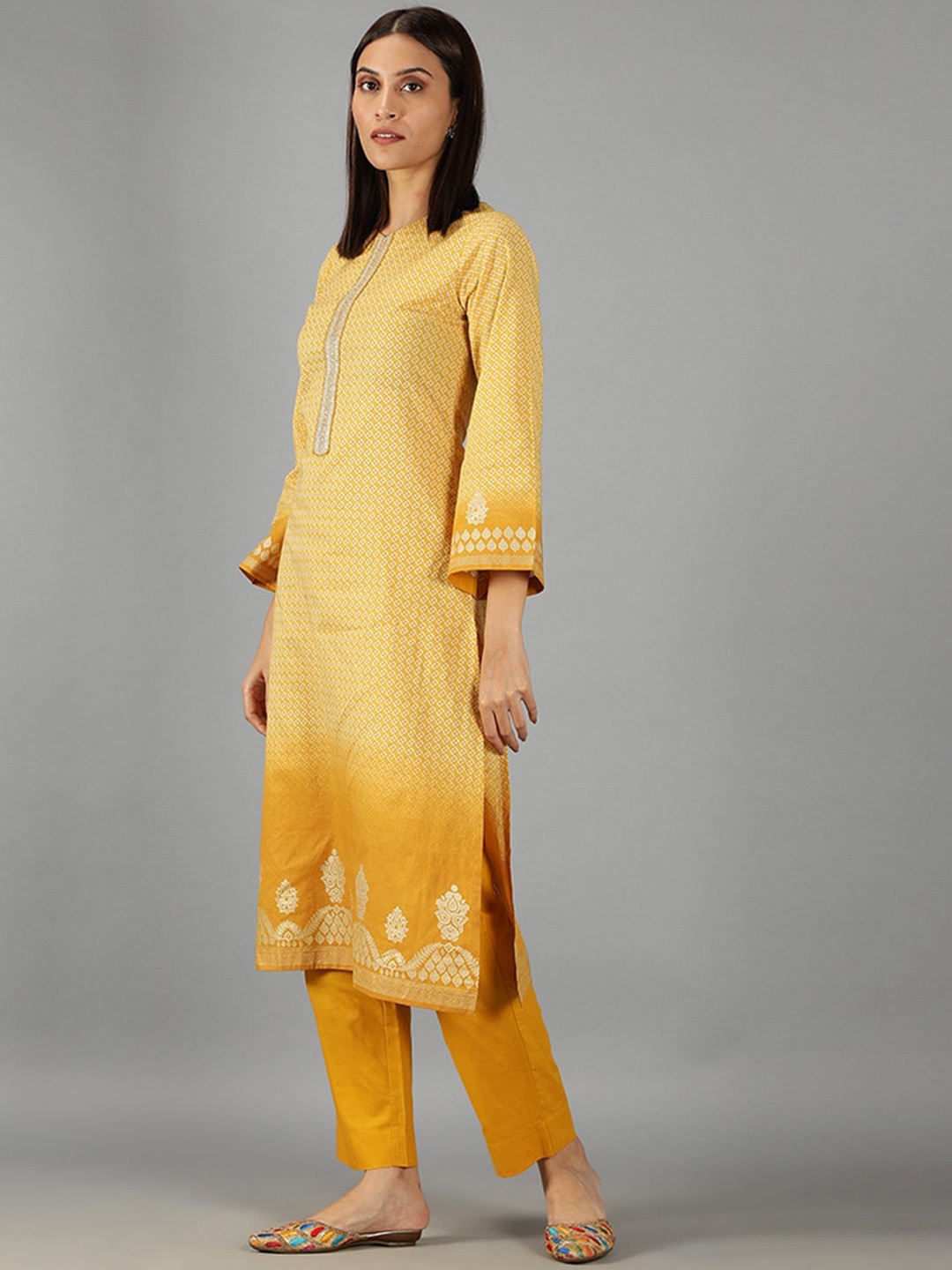 

BARARA ETHNIC Women Printed Pure Cotton Kurta with Trousers & With Dupatta, Yellow