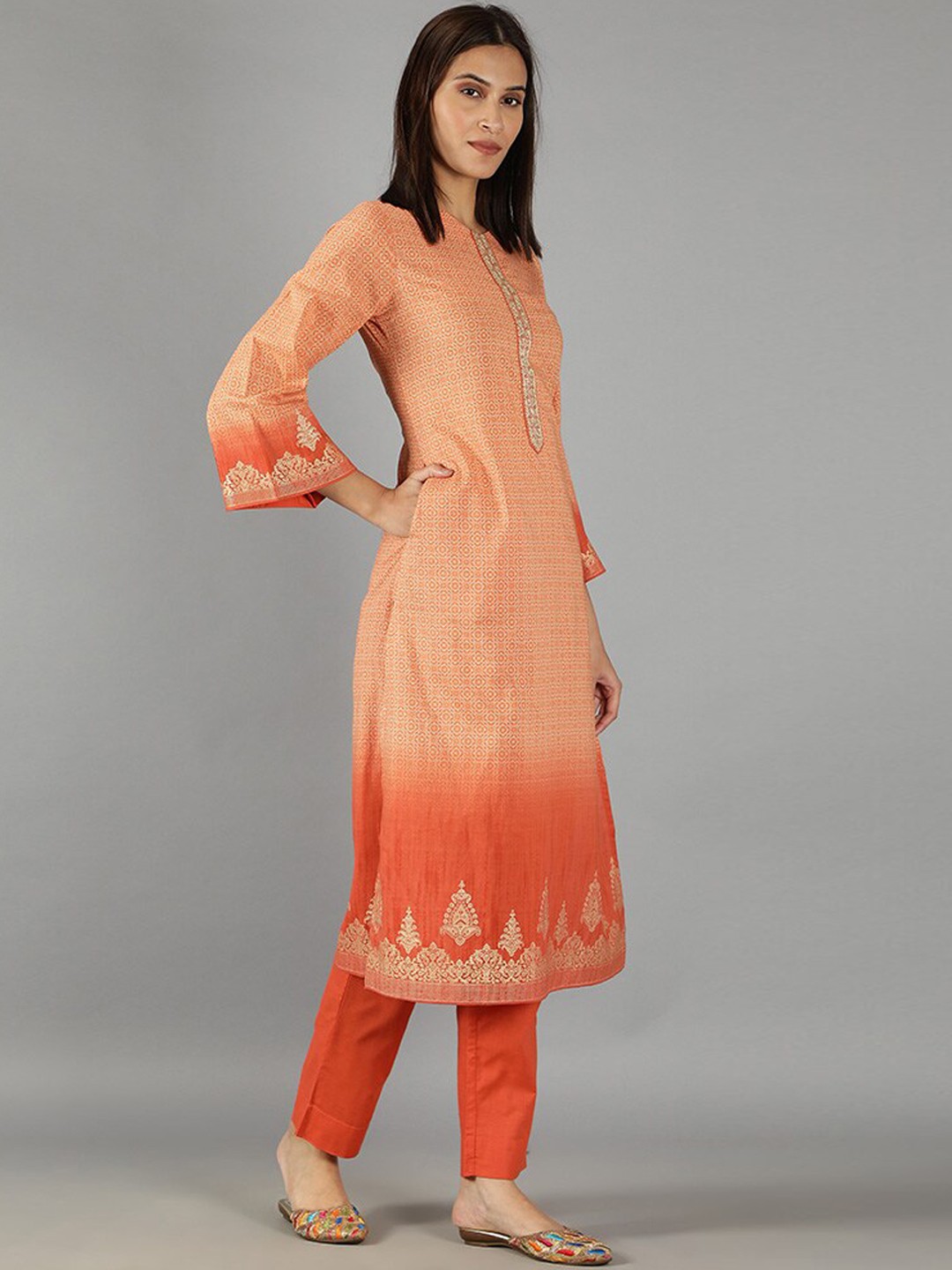 

BARARA ETHNIC Women Ethnic Motifs Printed Pure Cotton Kurta with Trousers & Dupatta, Orange