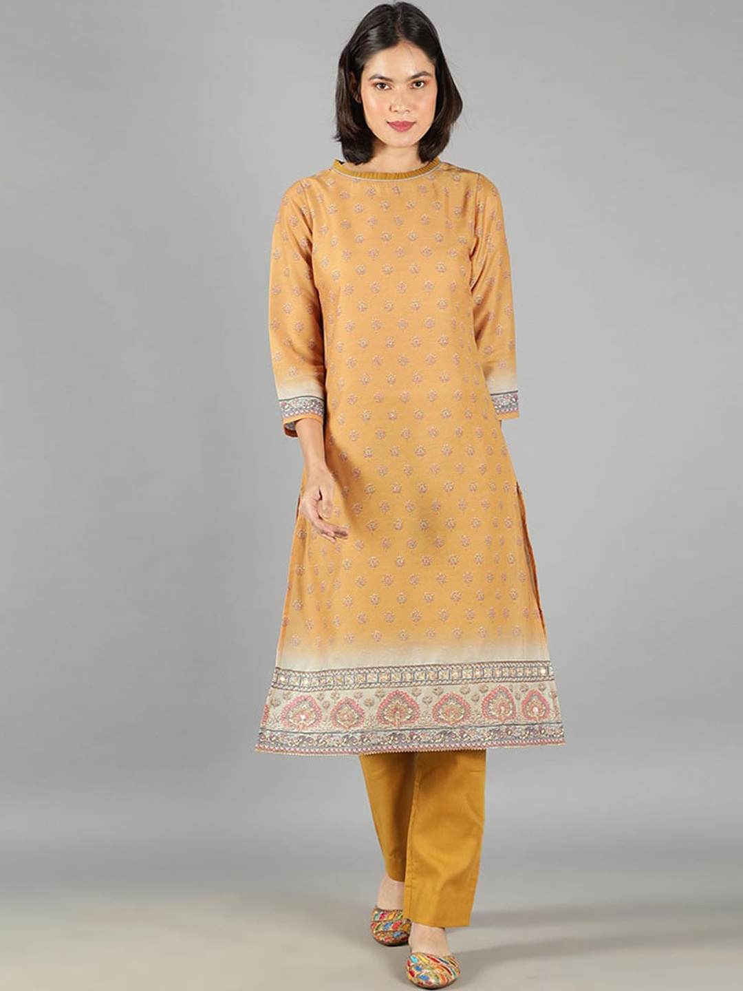 

BARARA ETHNIC Women Ethnic Motifs Printed Pure Cotton Kurta with Trousers & Dupatta, Mustard