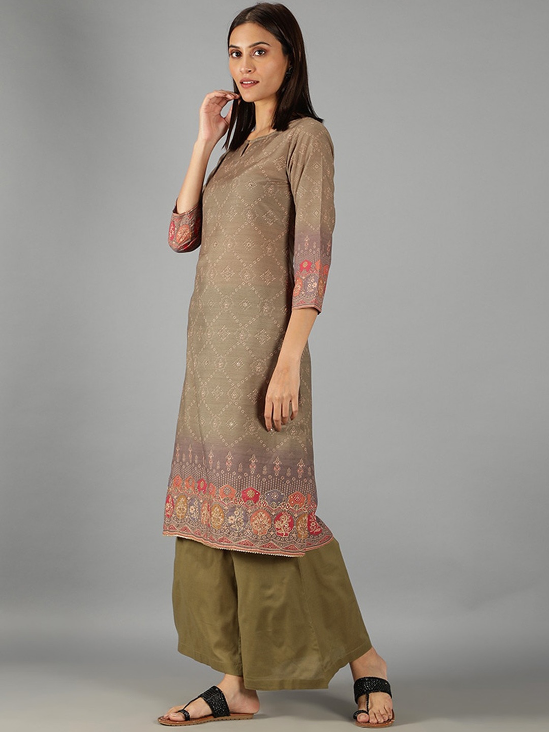 

BARARA ETHNIC Women Ethnic Motifs Pure Cotton Kurta with Palazzos & Dupatta, Olive