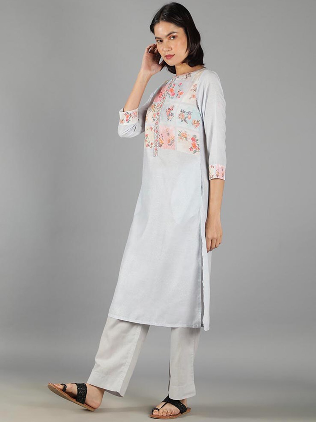 

BARARA ETHNIC Women Pure Cotton Floral Printed Kurta with Trousers & With Dupatta, Blue