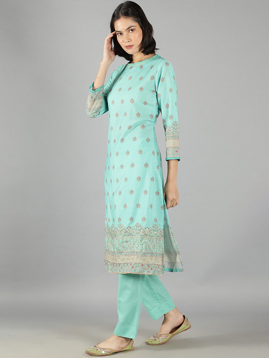 

BARARA ETHNIC Women Pure Cotton Ethnic Motifs Printed Kurta with Trousers & With Dupatta, Green