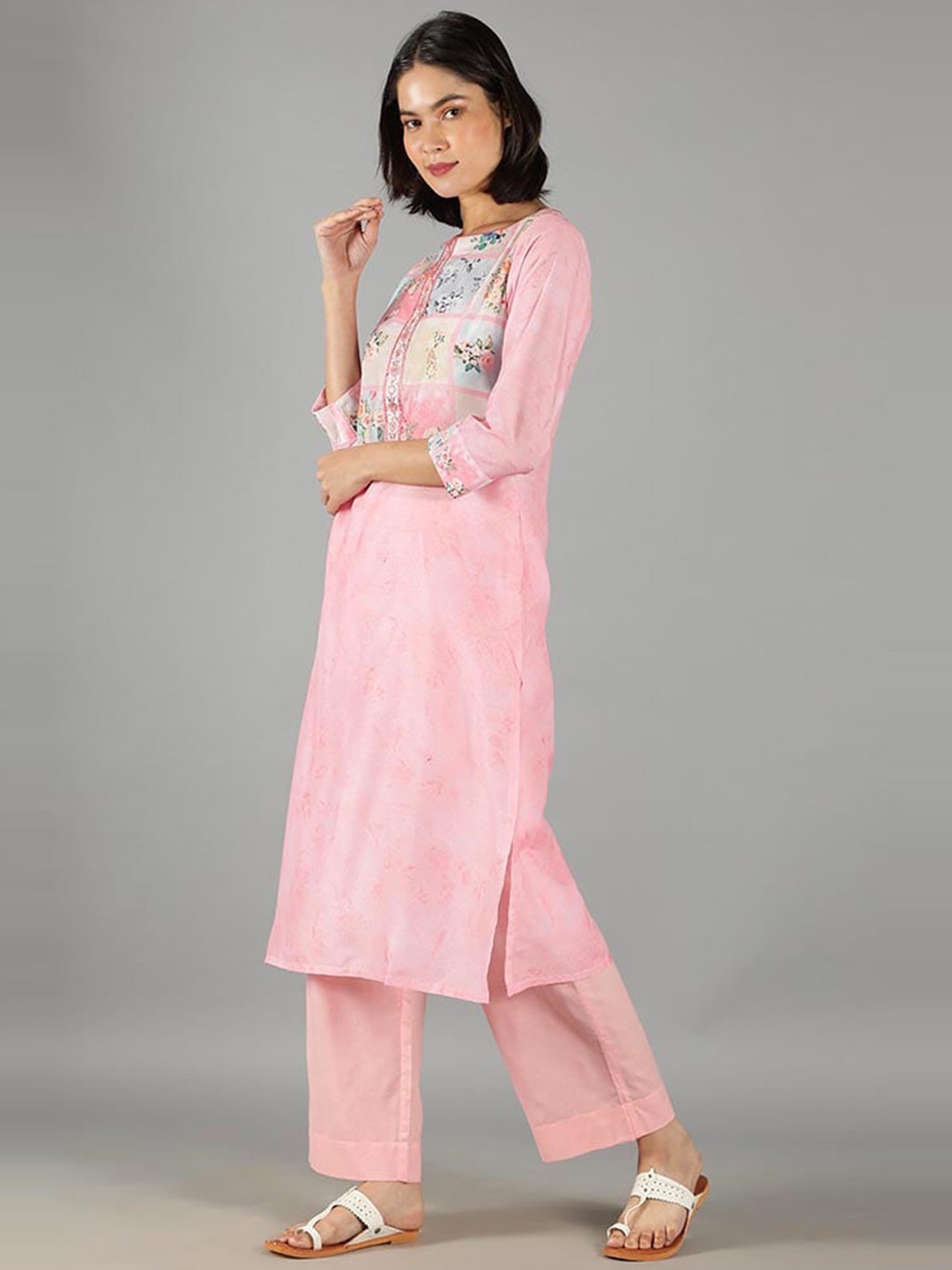 

BARARA ETHNIC Women Floral Printed Pure Cotton Kurta with Palazzos & Dupatta, Pink