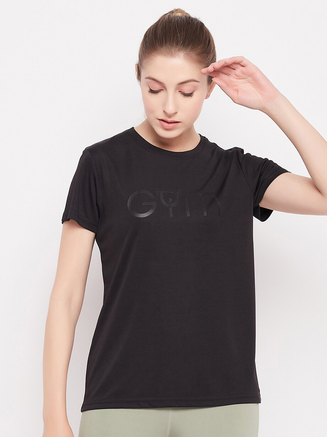 

Clovia Graphic Print Active T-shirt, Black