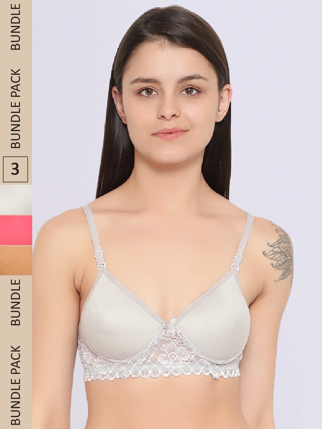 

JJAAGG T Pack of 3 Floral Lightly Padded Non-Wired Cotton Bra JAG-WL-112-2130, Grey