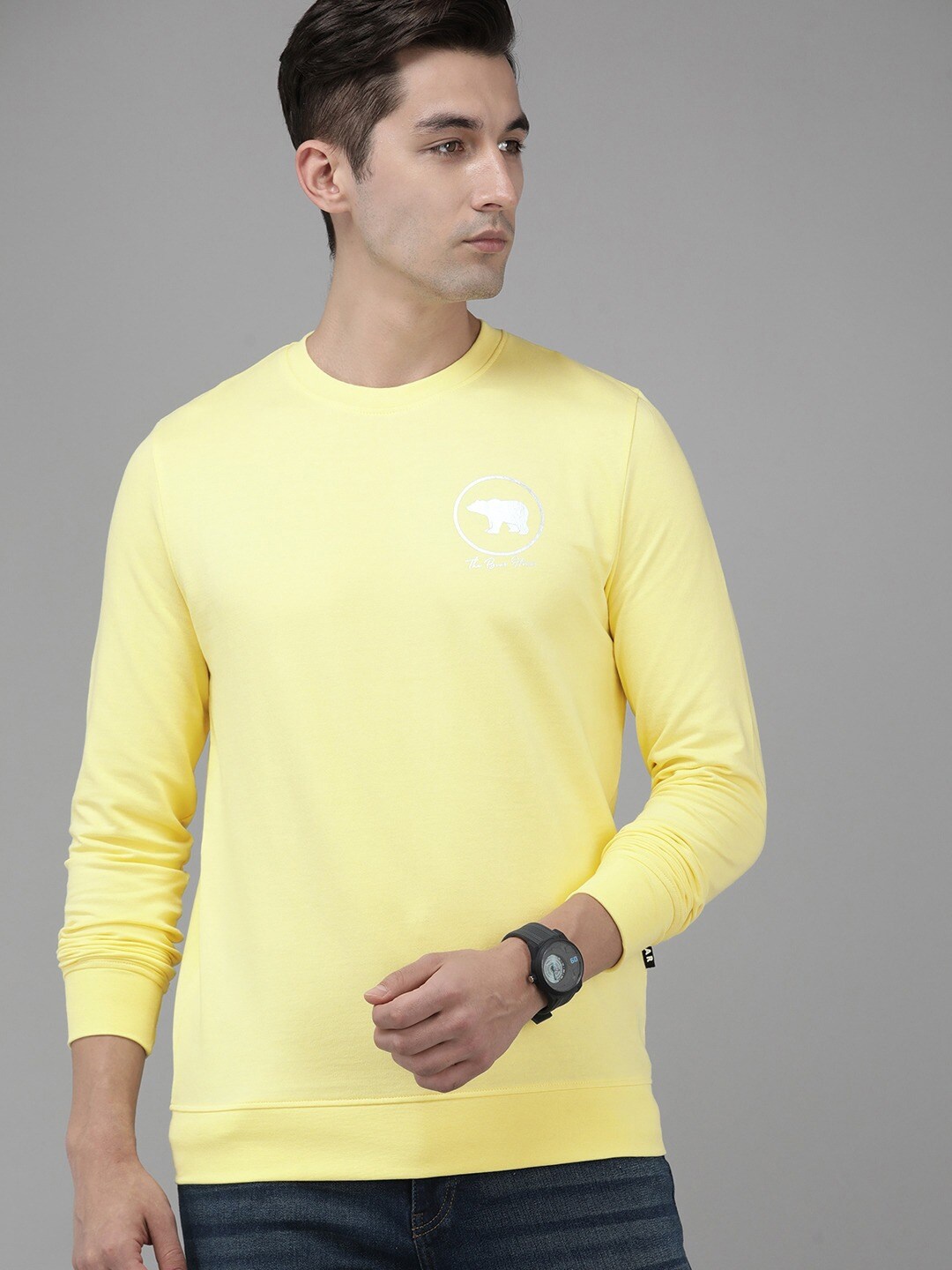 

THE BEAR HOUSE Men Typography Printed Slim Fit Cotton T-shirt, Yellow