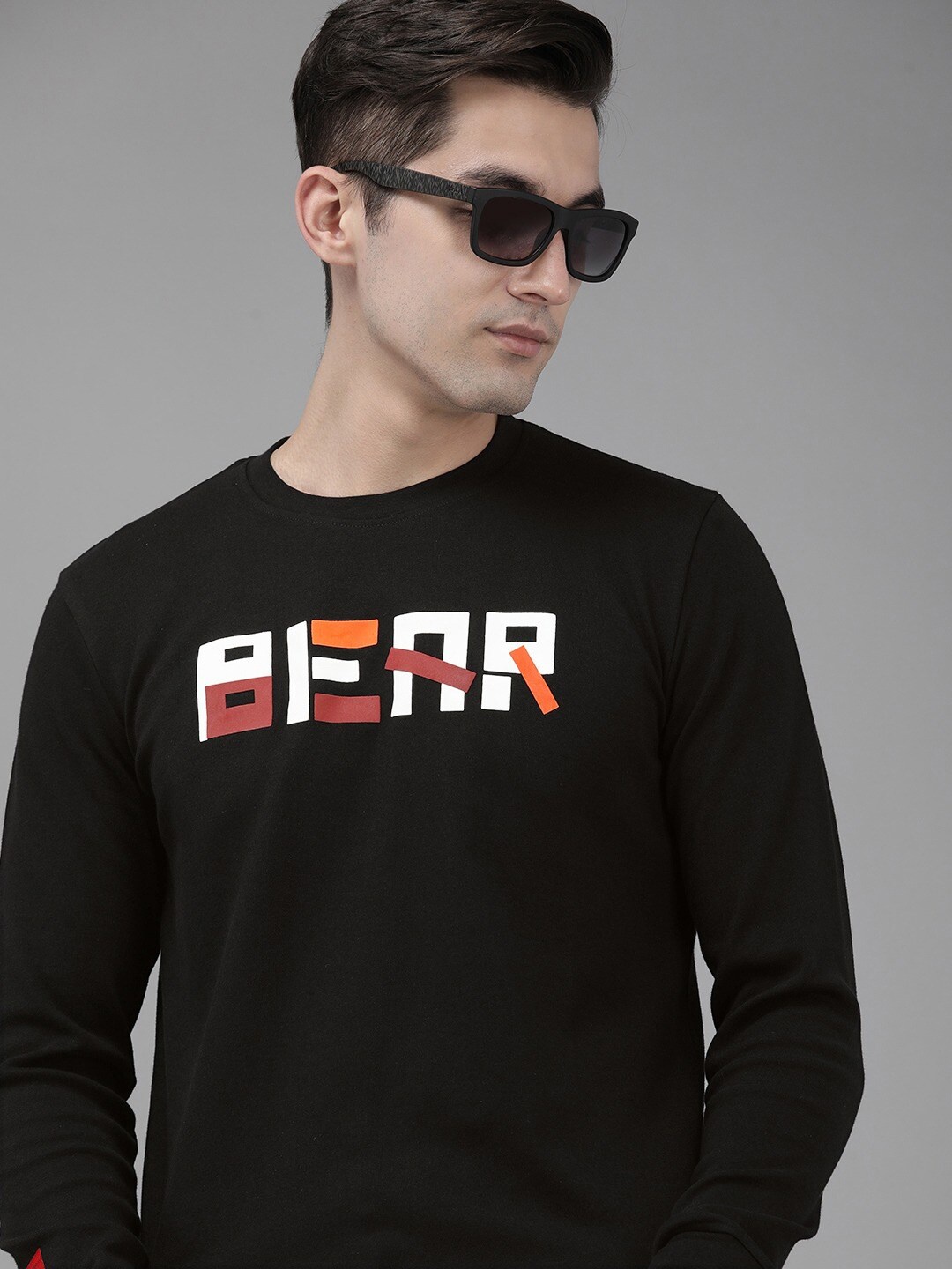 

THE BEAR HOUSE Men Cotton Typography Printed Slim Fit T-shirt, Black
