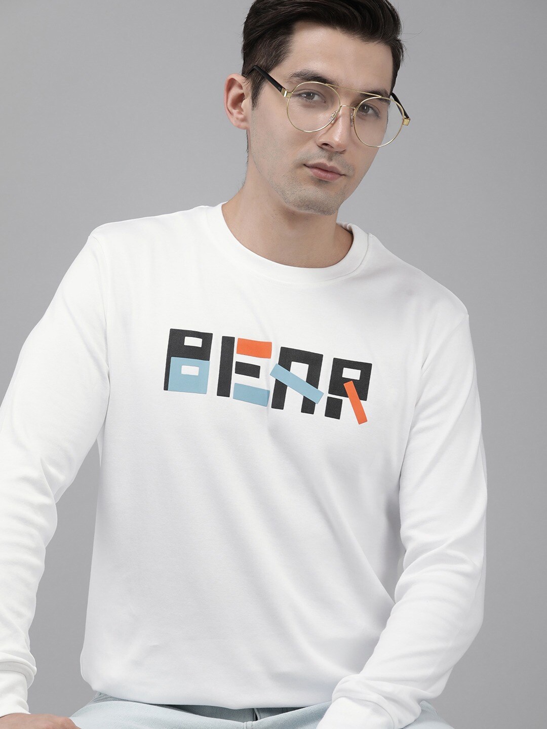 THE BEAR HOUSE Men Cotton Typography Printed T-shirt, White