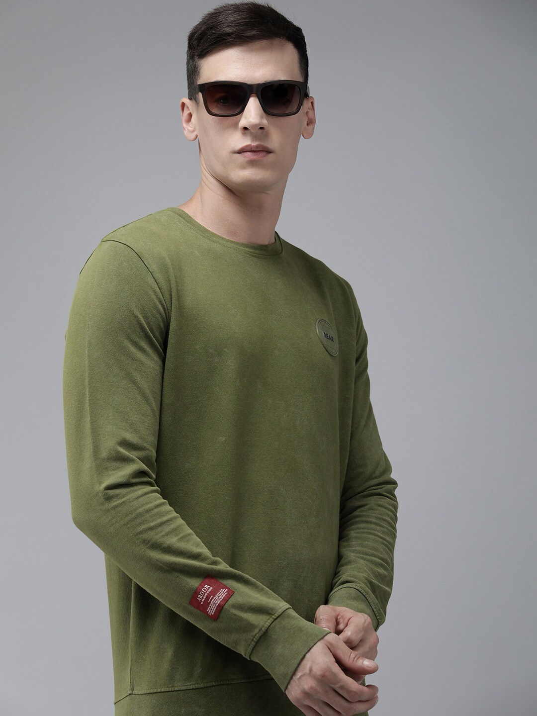 

THE BEAR HOUSE Men Slim Fit Pure Cotton T-shirt, Olive
