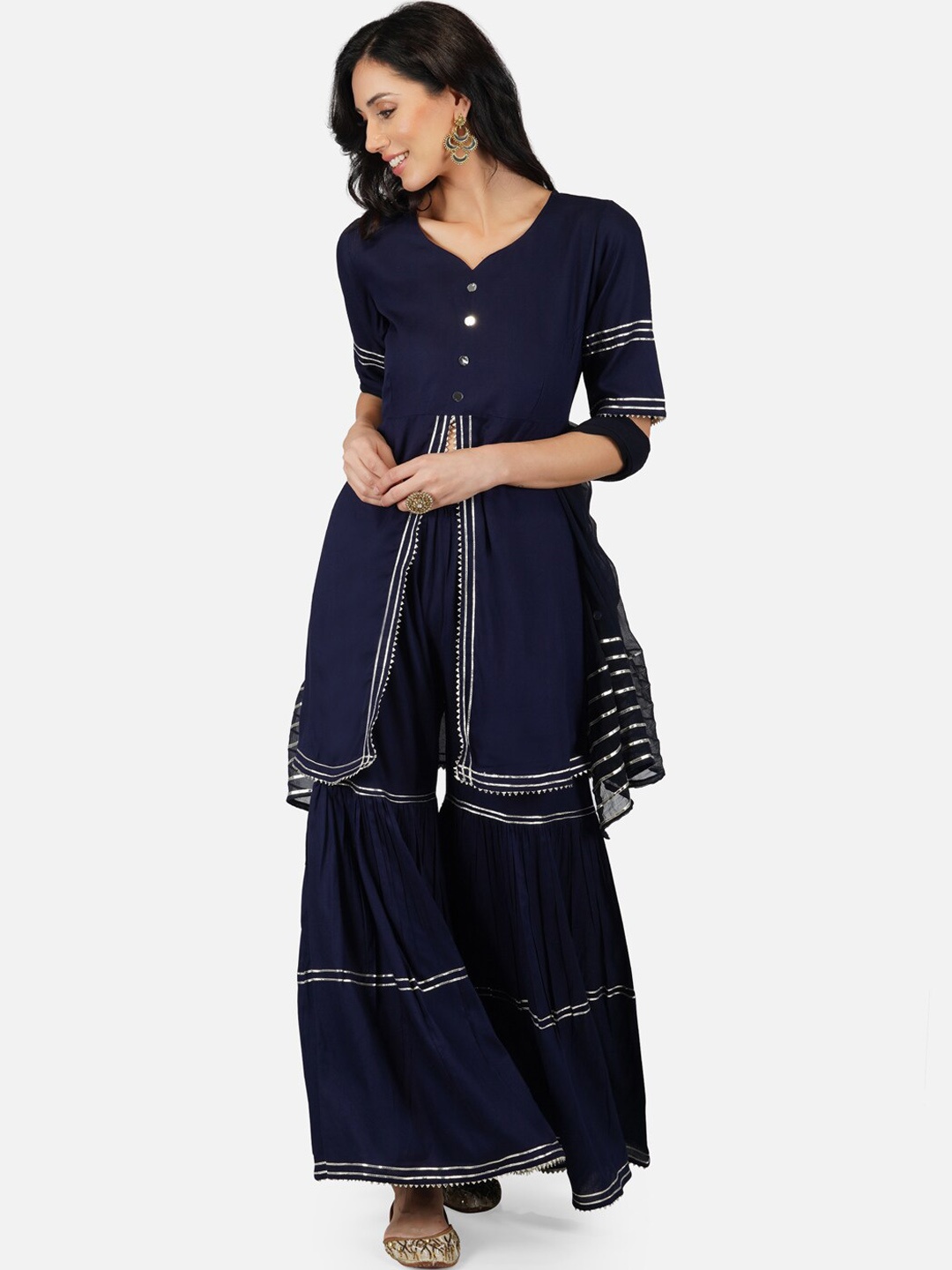 

METRO-FASHION Women Kurta with Sharara & With Dupatta, Navy blue