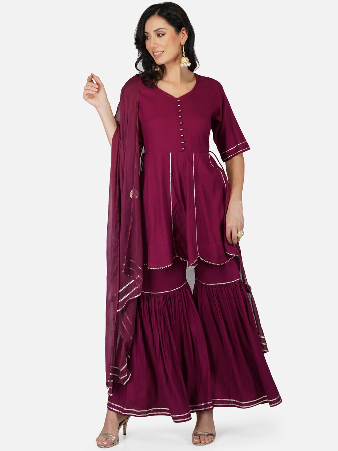 

METRO-FASHION Women Pure Cotton Kurta with Sharara & With Dupatta, Violet