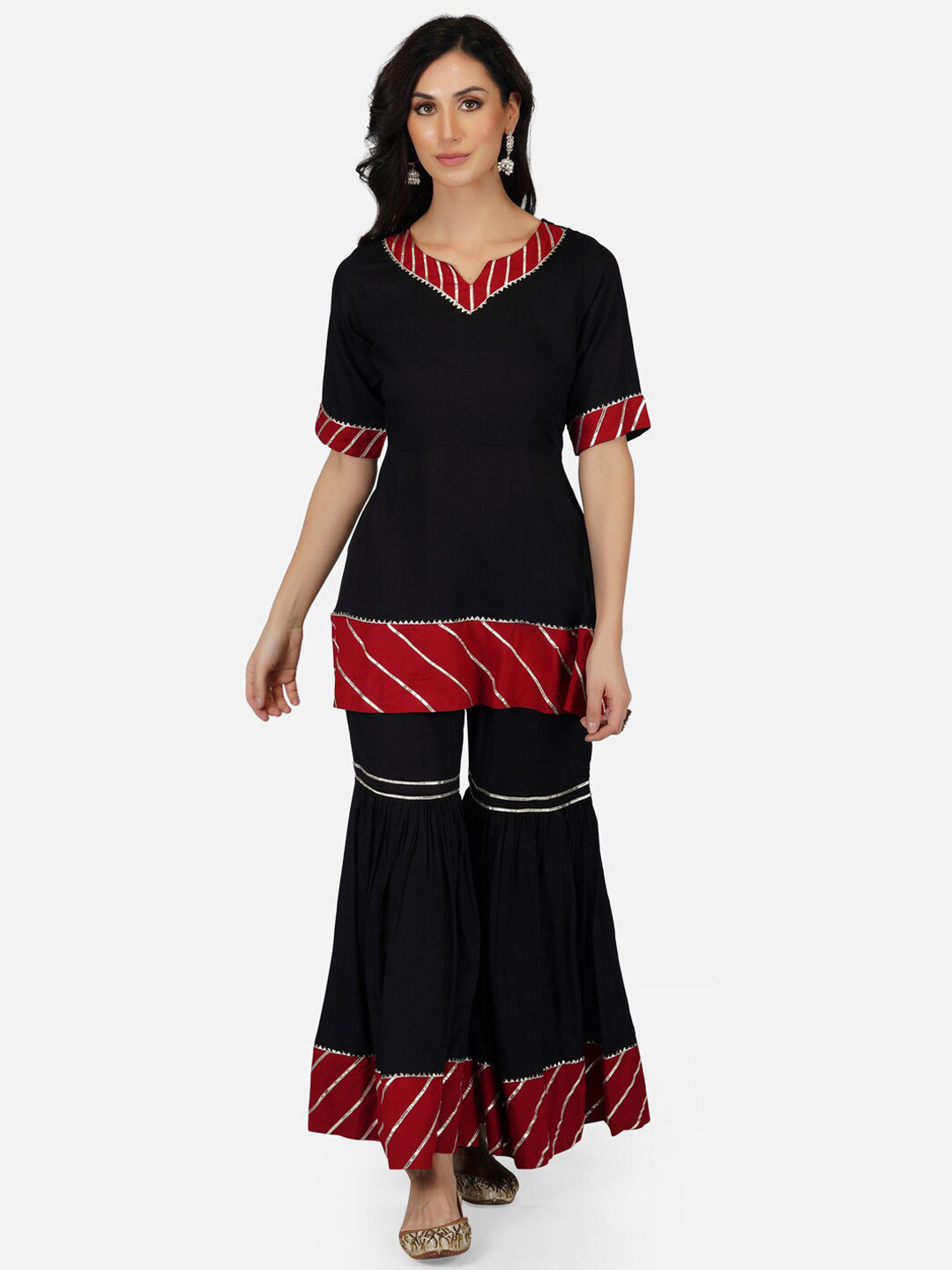 

METRO-FASHION Women Kurta with Sharara & With Dupatta, Black