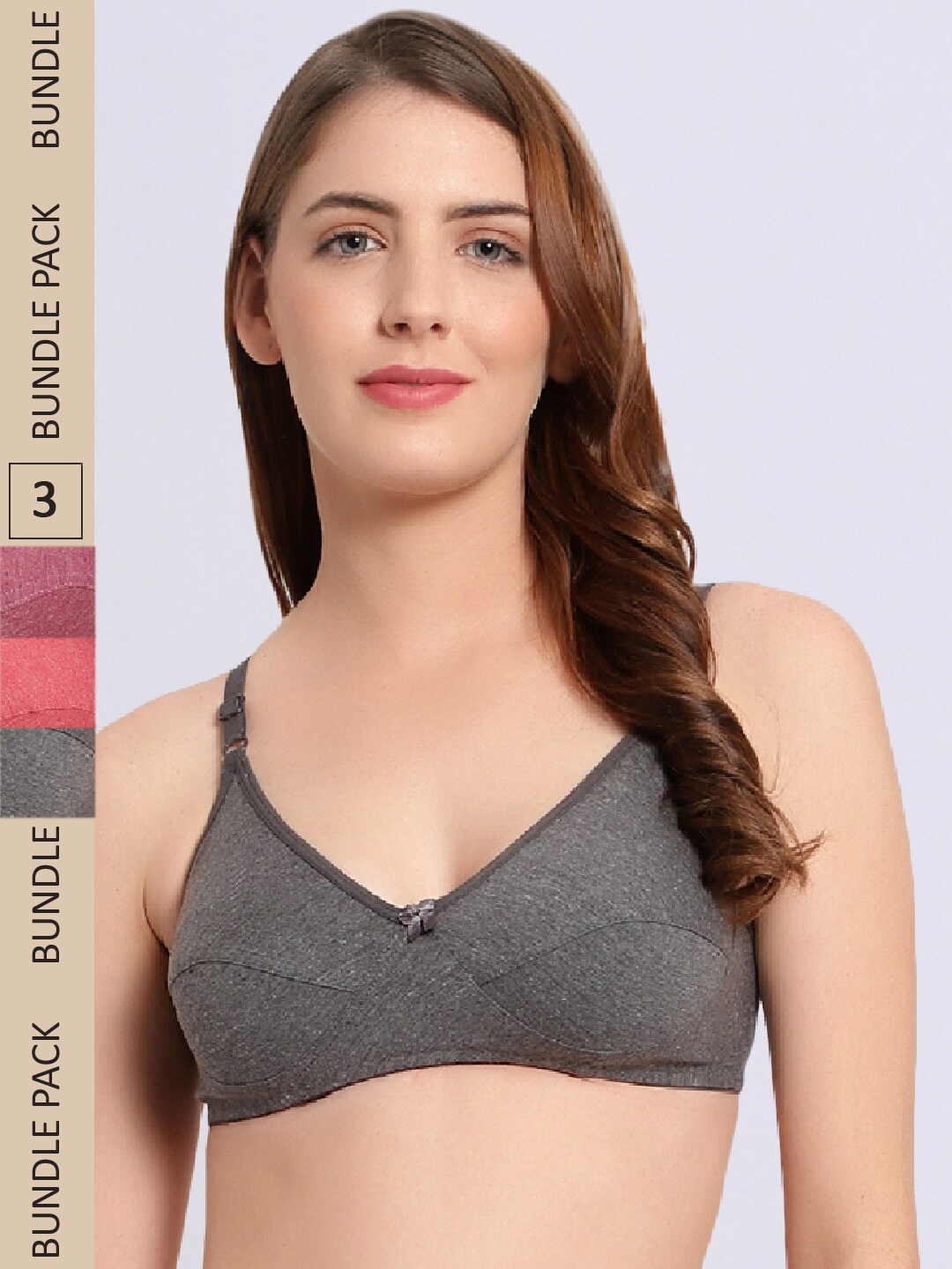 

JJAAGG T Pack of 3 Non-Wired Non Padded High Support Everyday Bra, Grey melange