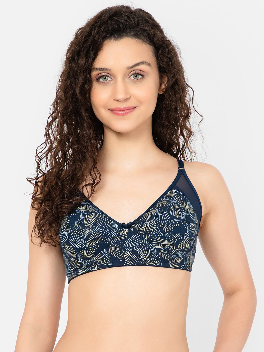 

Clovia Cotton Abstract Printed Non-Padded Non-Wired Bra, Blue