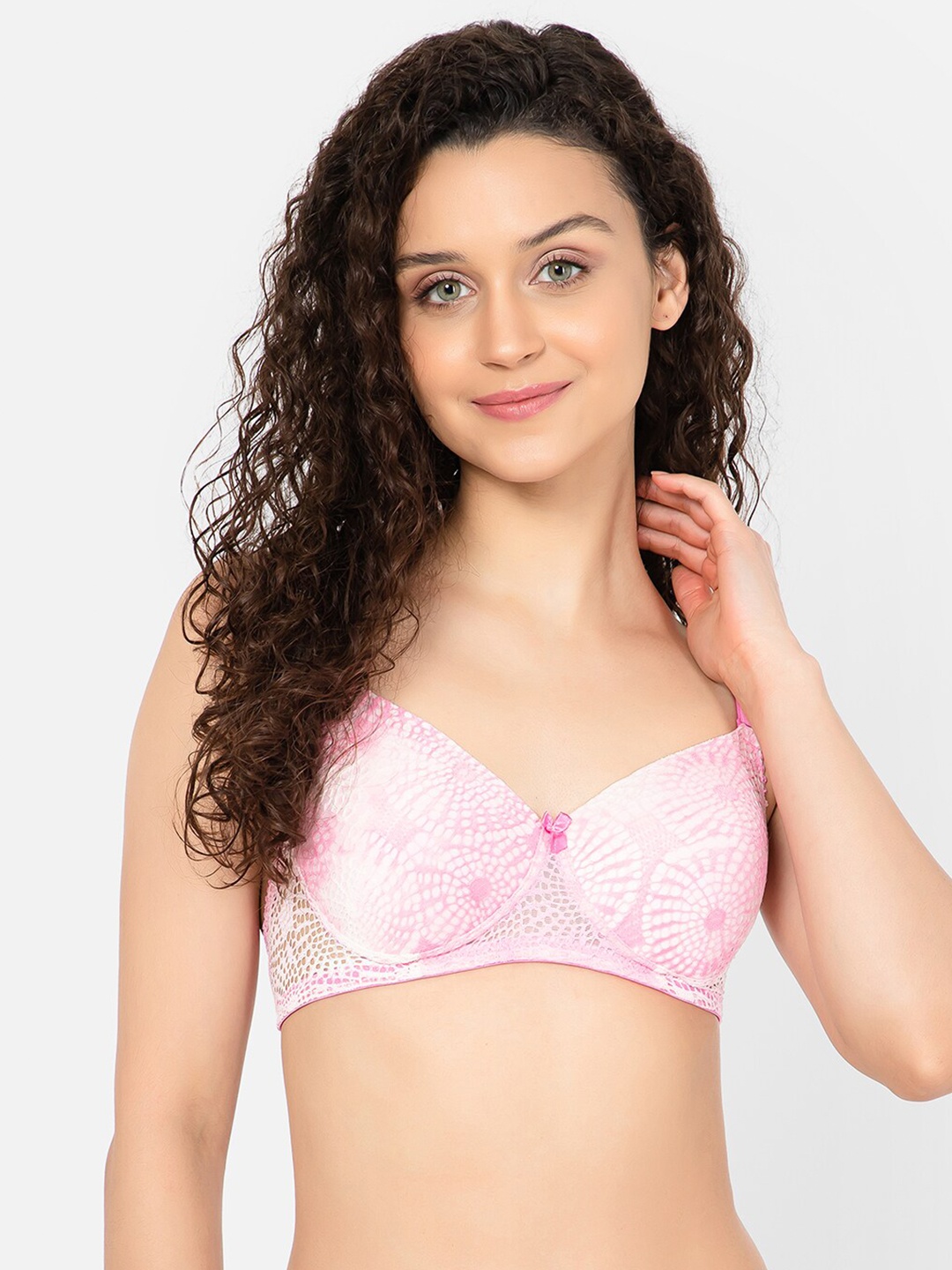 

Clovia Floral Printed Lightly Padded Multiway Lace Bra, Pink