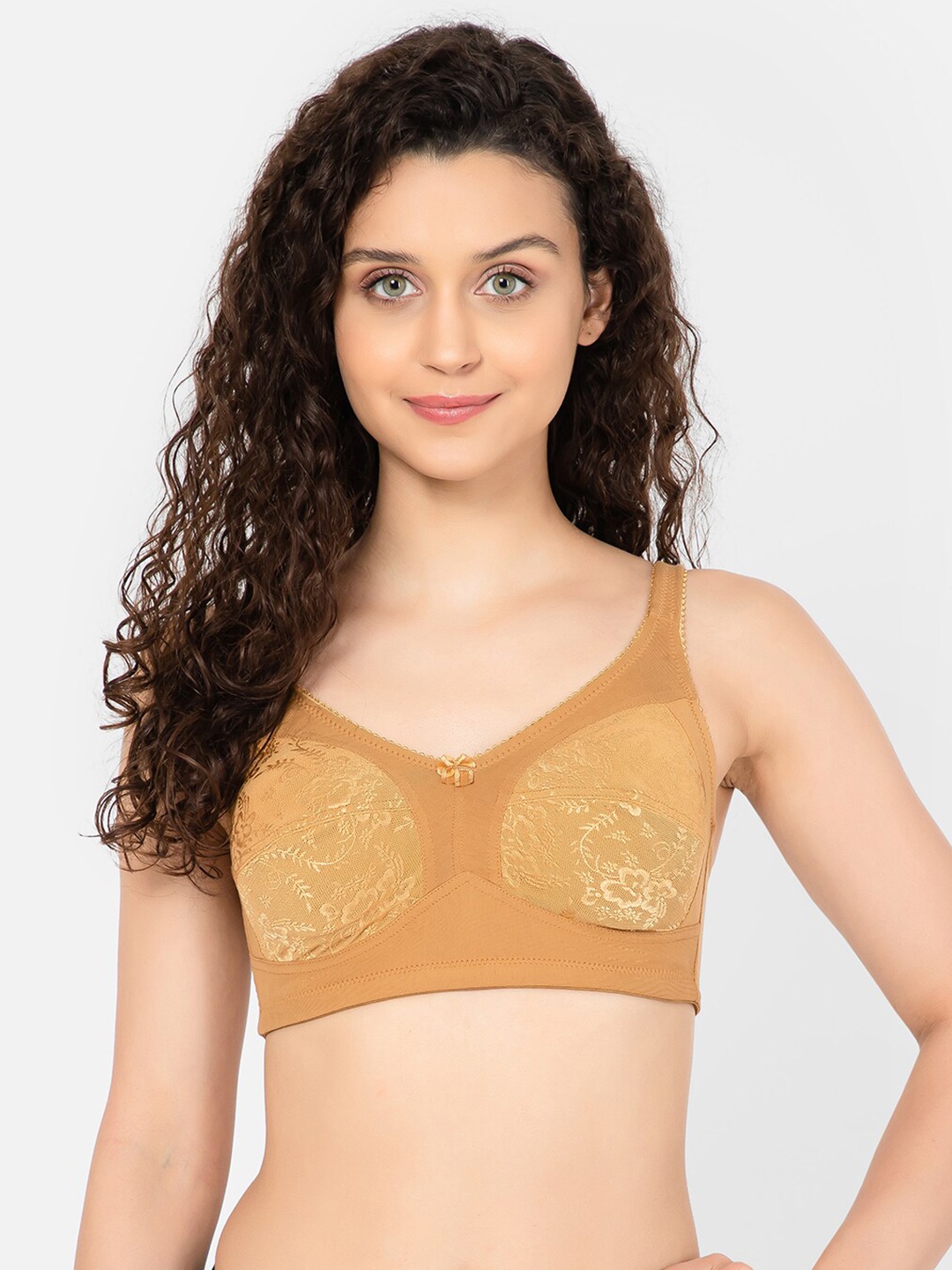 

Clovia Floral Printed Non-Padded Non-Wired Bra, Beige
