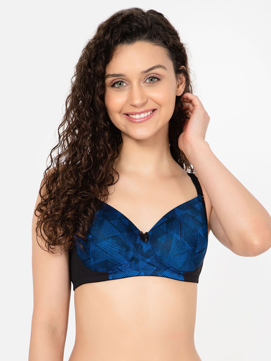 

Clovia Padded Non-Wired Full Cup Printed Multiway T-shirt Bra, Blue