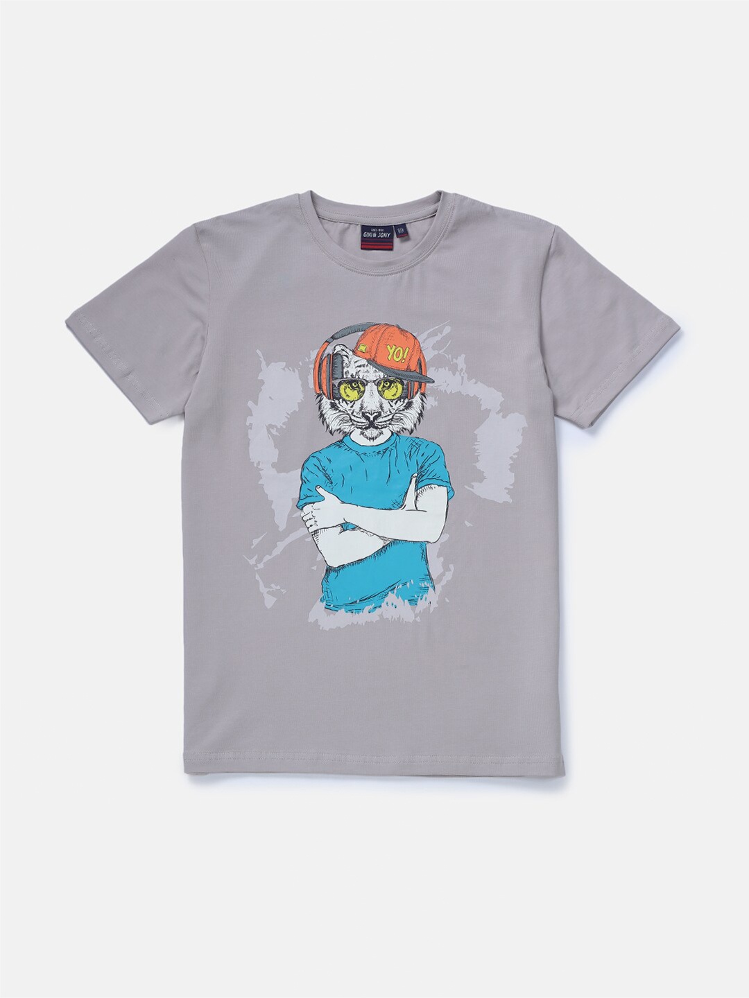 

Gini and Jony Boys Printed Cotton T-shirt, Grey
