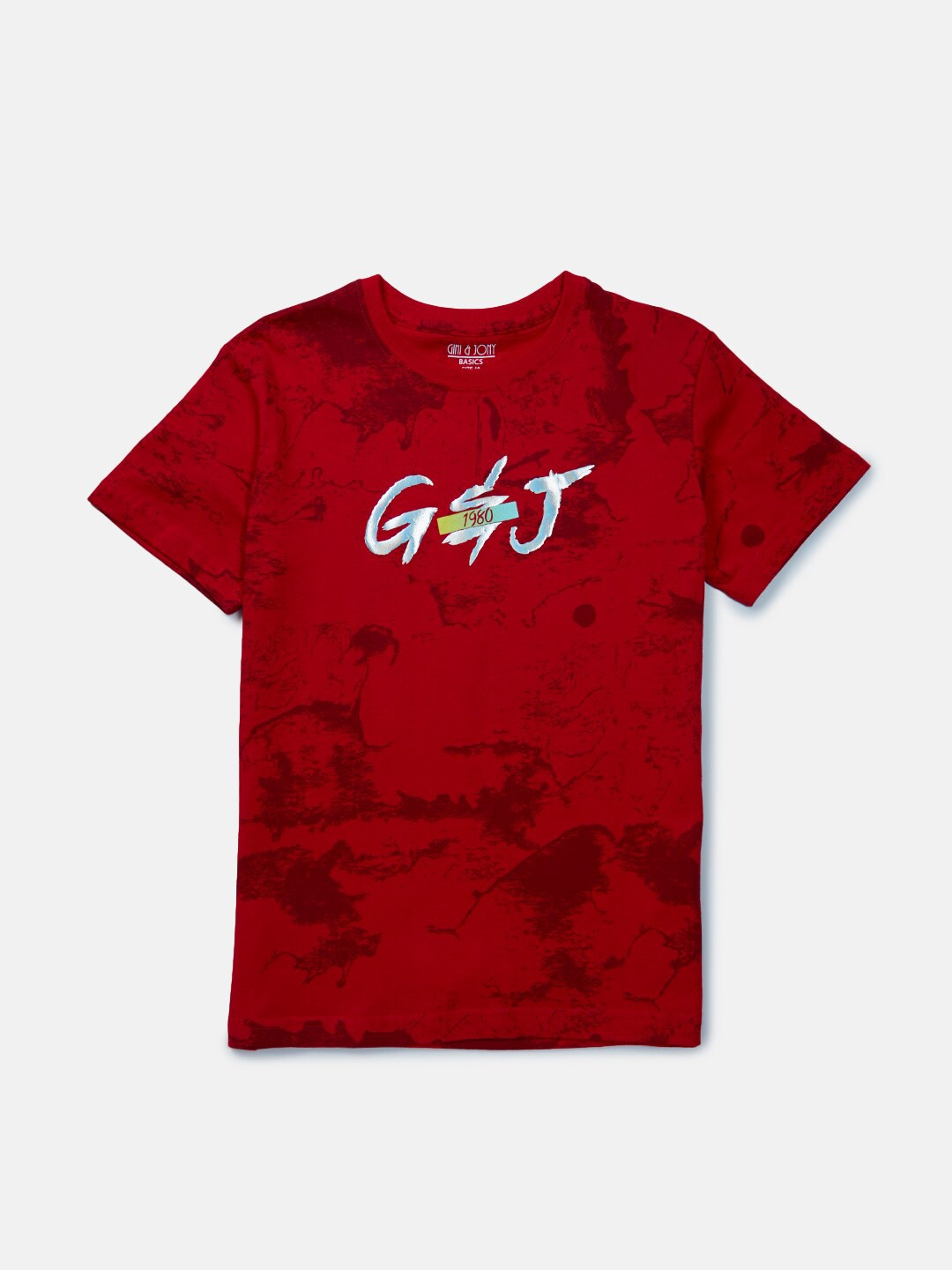 

Gini and Jony Boys Printed Round Neck Cotton T-shirt, Red