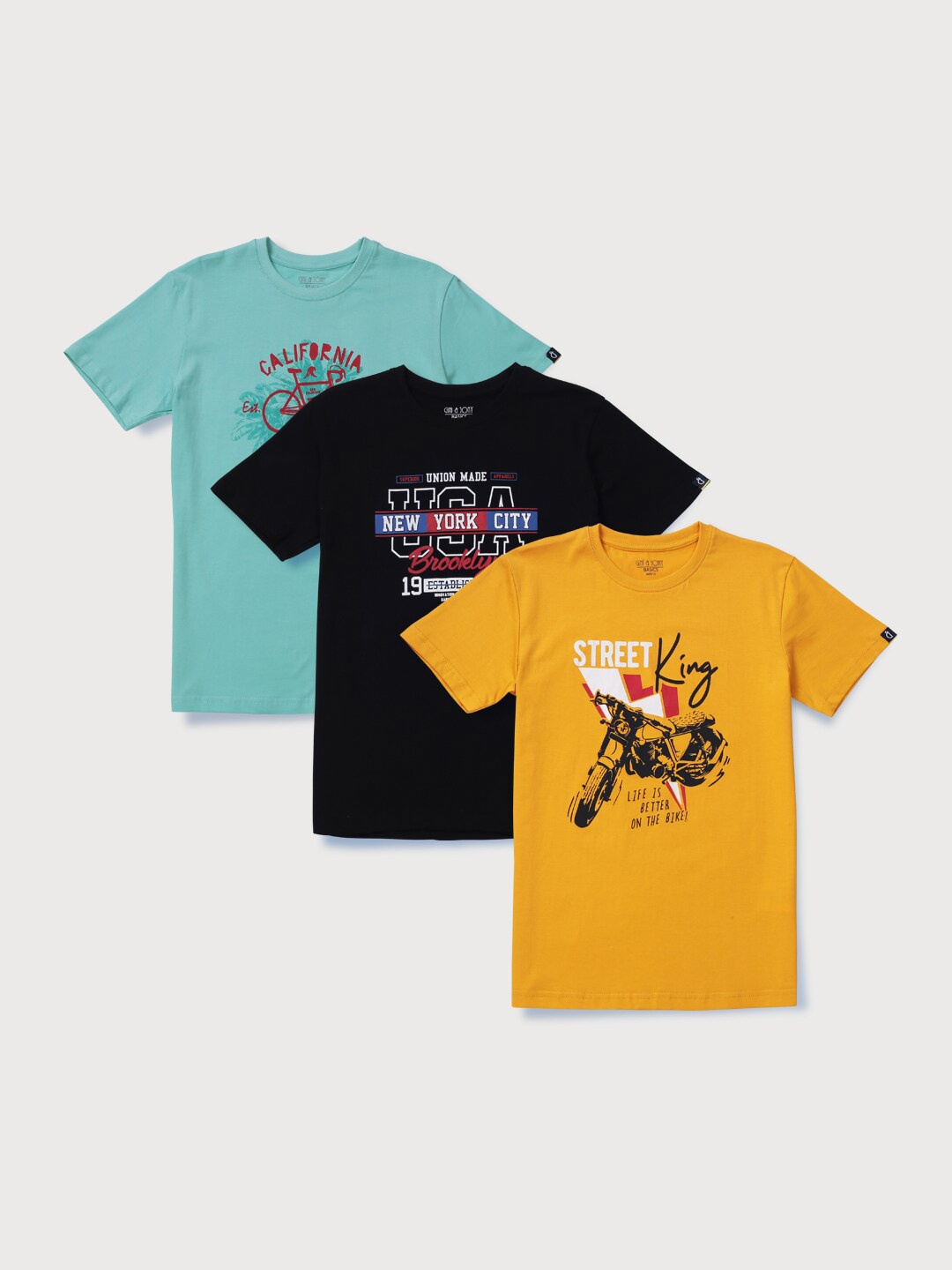 

Gini and Jony Boys Pack of 3 Cotton Printed T-shirt, Black