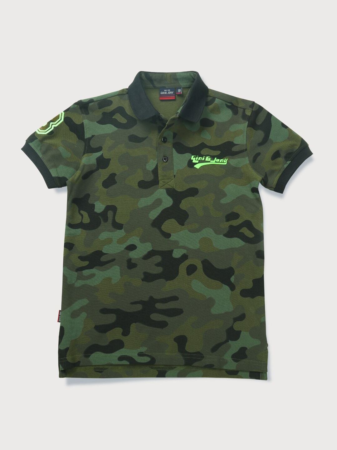 

Gini and Jony Boys Camouflage Printed Polo Collar Cotton T-shirt, Olive