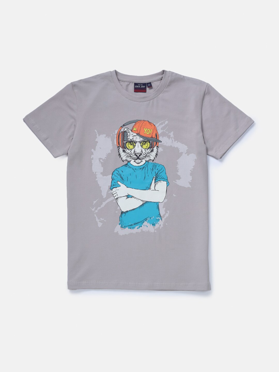 

Gini and Jony Boys Printed Round Neck Cotton T-shirt, Grey