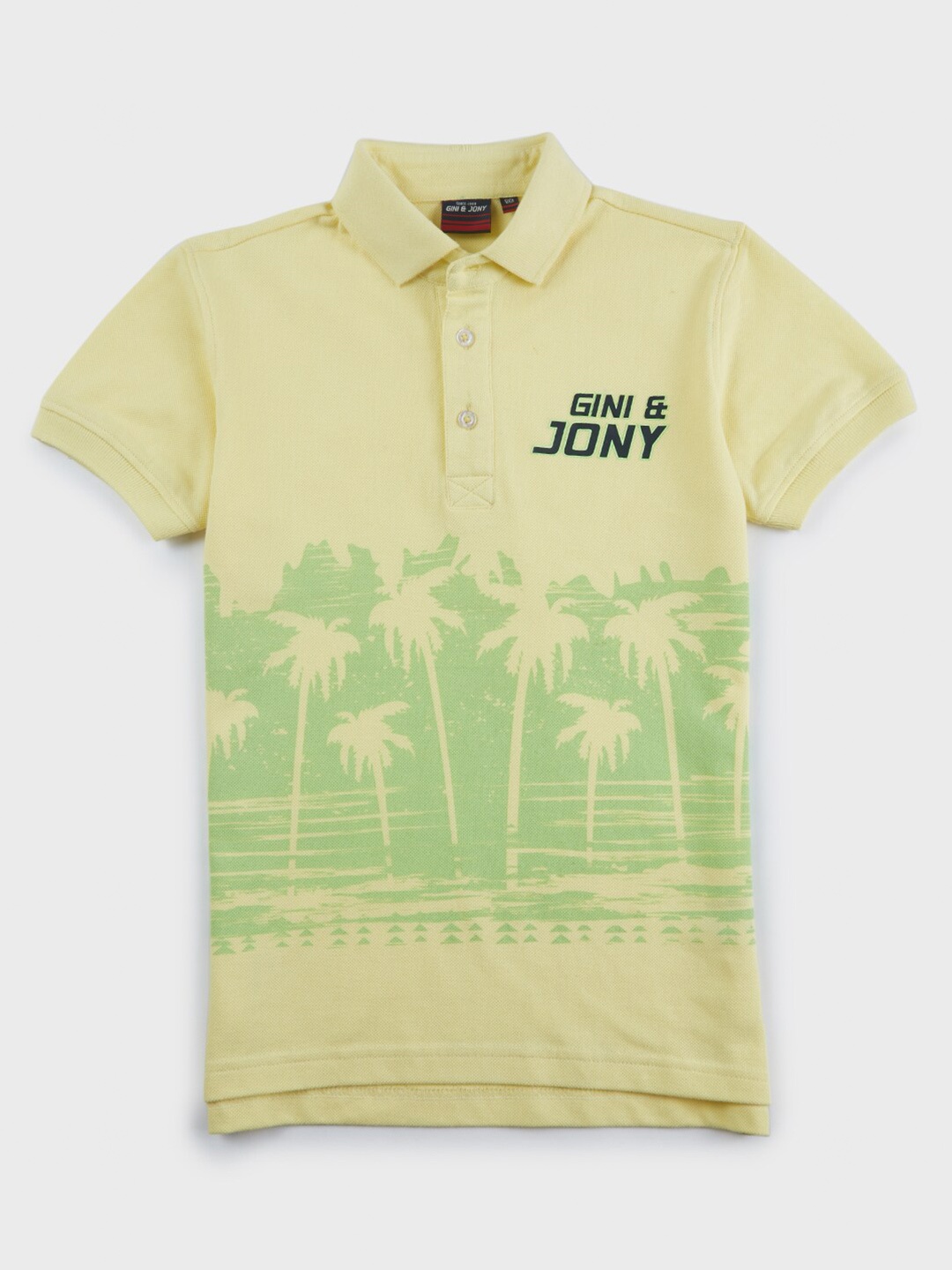 

Gini and Jony Boys Printed Pollo Collar Cotton T-shirtt, Yellow