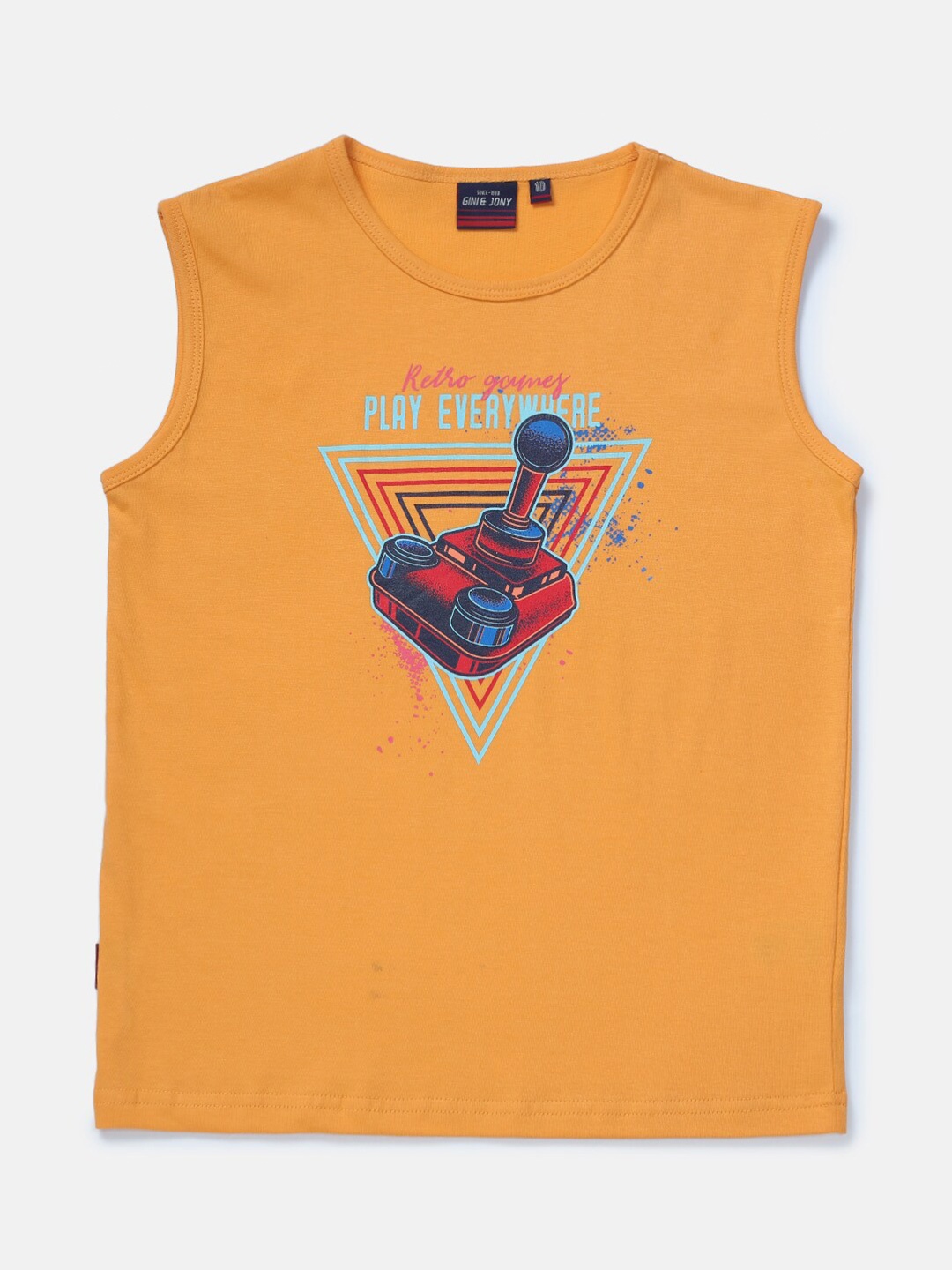 

Gini and Jony Boys Typography Printed Pure Cotton T-shirt, Mustard