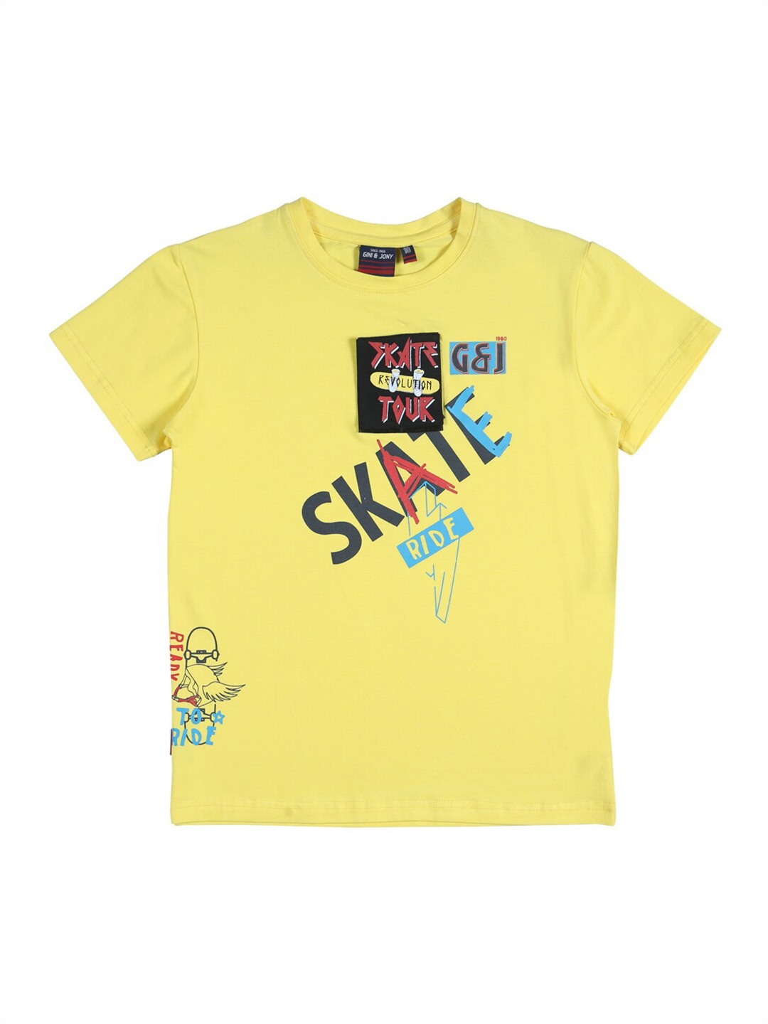 

Gini and Jony Boys Typography Printed Cotton T-shirt, Yellow