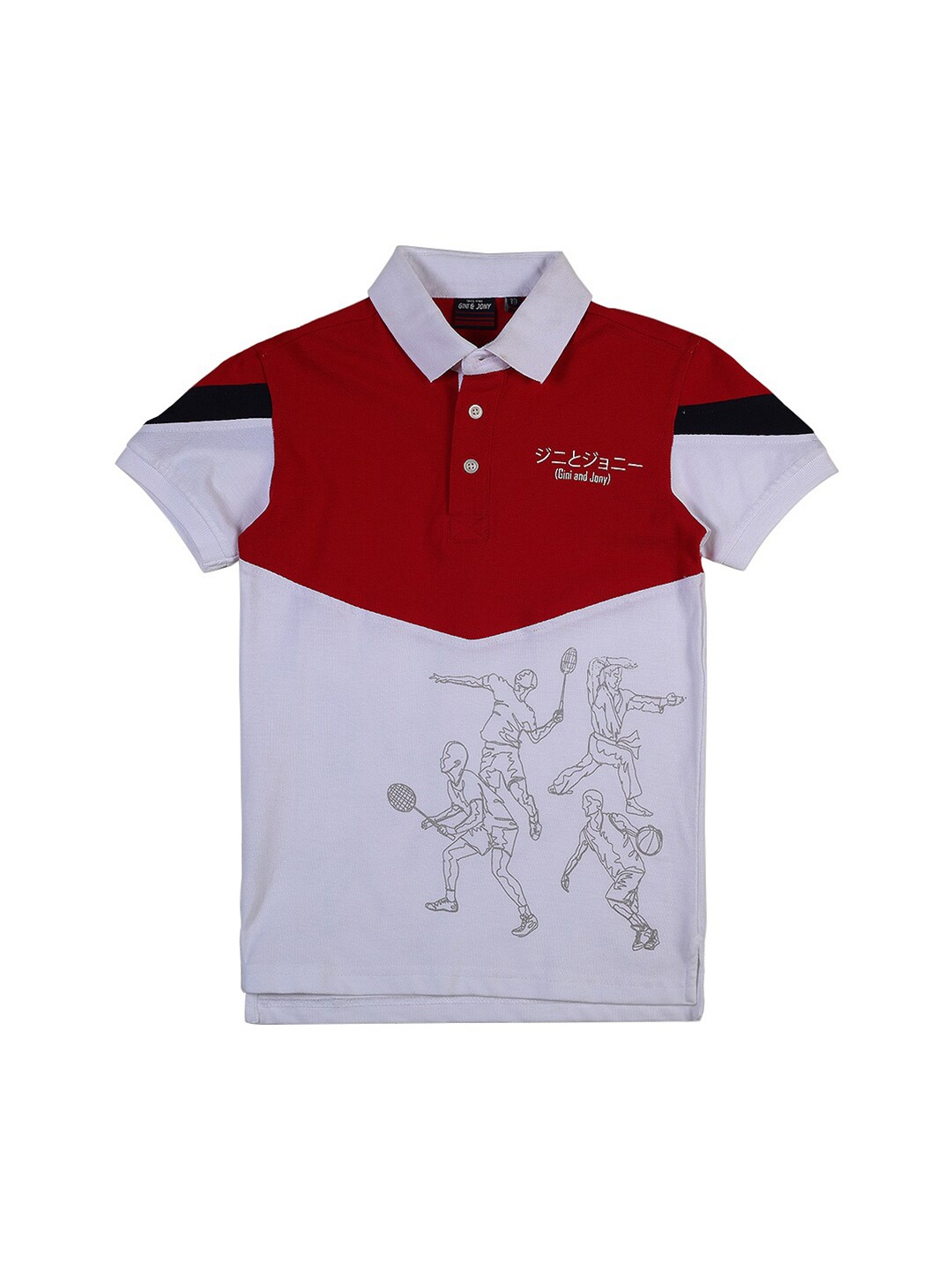 

Gini and Jony Boys Printed Polo Collar Cotton T-shirt, White