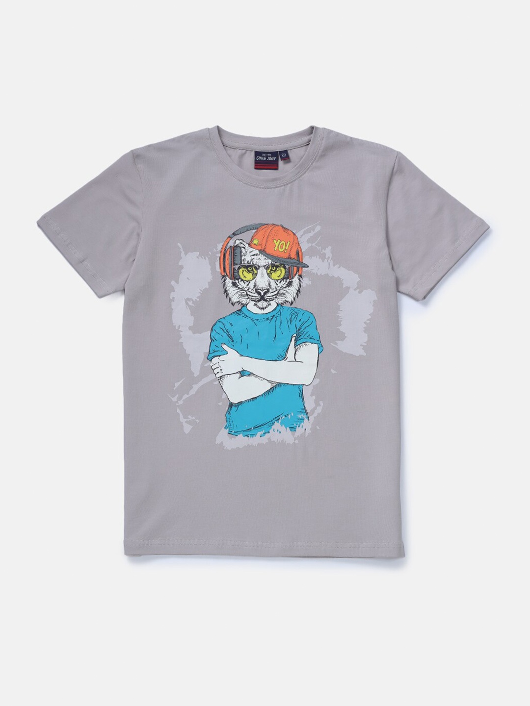 

Gini and Jony Boys Printed Round Neck Cotton T-shirt, Grey