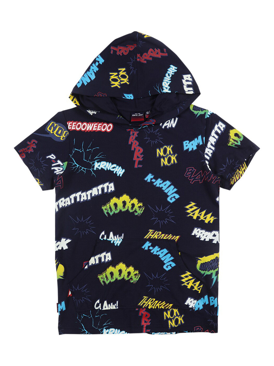 

Gini and Jony Boys Printed Hooded Cotton T-shirt, Black