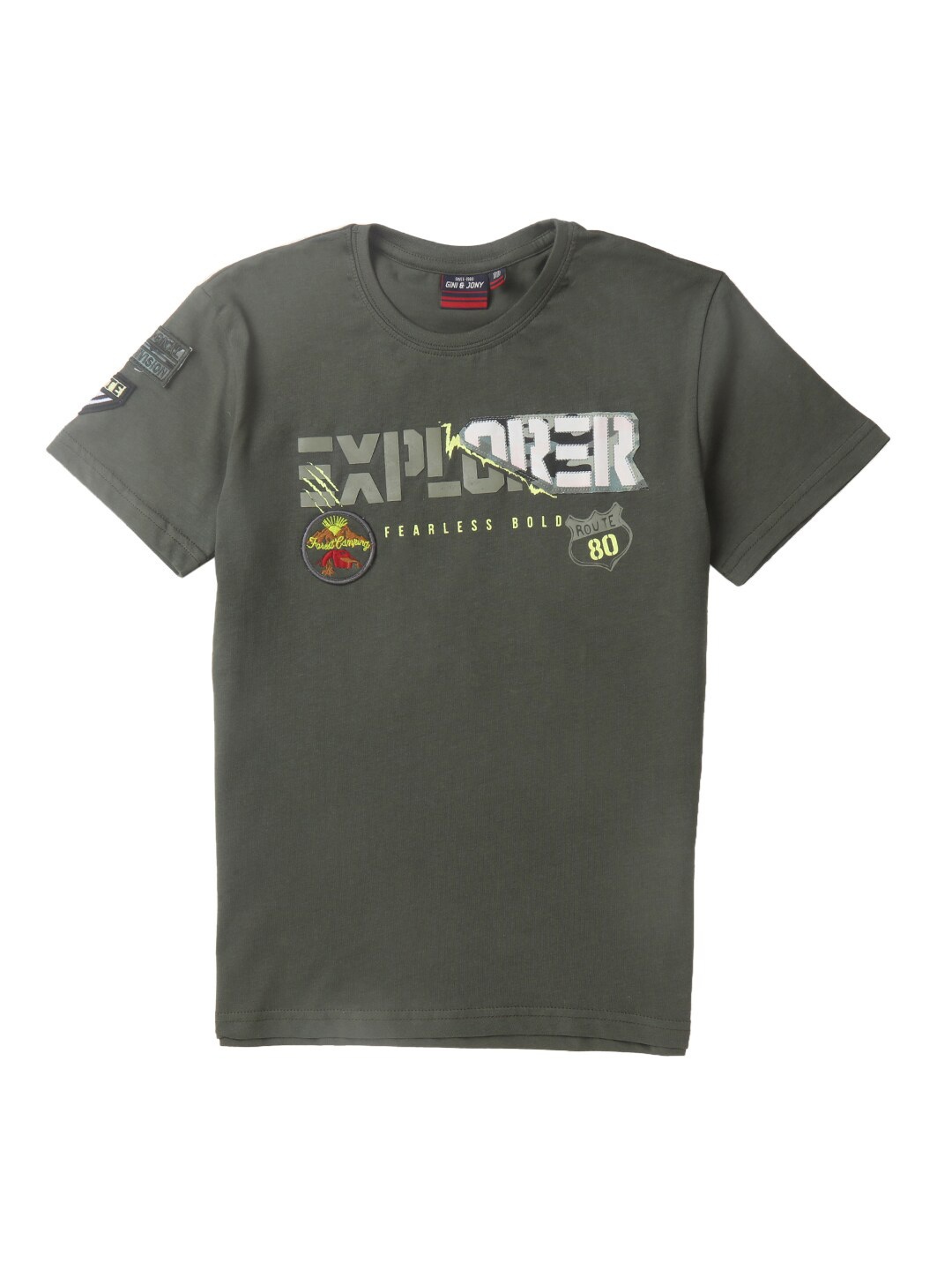 

Gini and Jony Boys Typography Printed Cotton T-shirt, Green