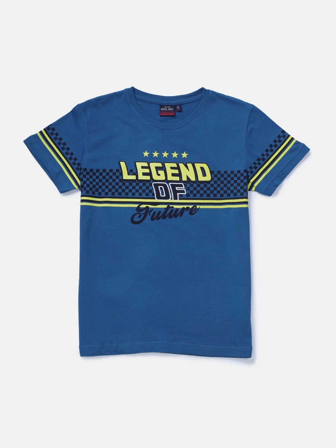 

Gini and Jony Boys Typography Printed Cotton T-shirt, Blue