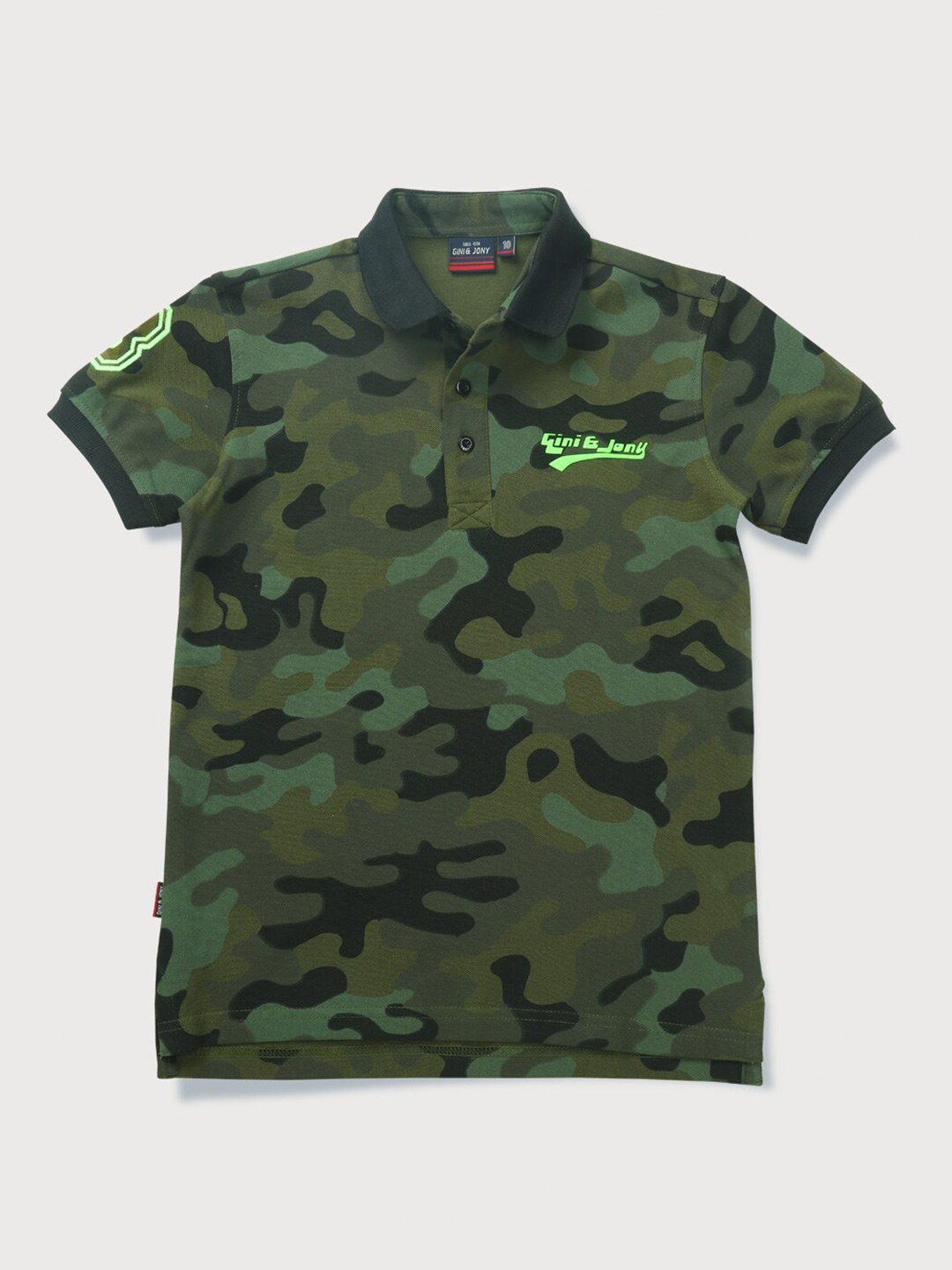 

Gini and Jony Boys Camouflage Printed Polo Collar Cotton T-shirt, Olive