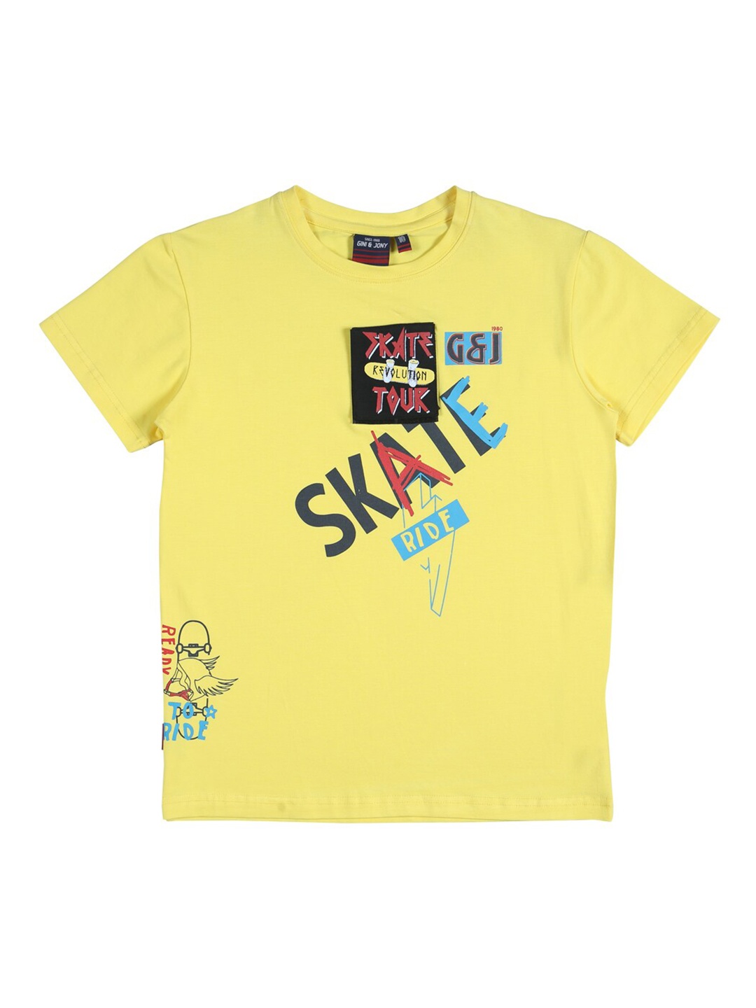 

Gini and Jony Boys Round Neck Typography Printed Cotton T-shirt, Yellow