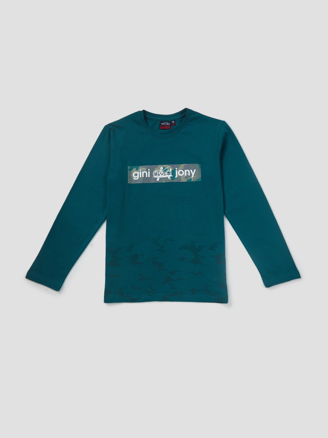 

Gini and Jony Boys Typography Printed Cotton T-shirt, Teal