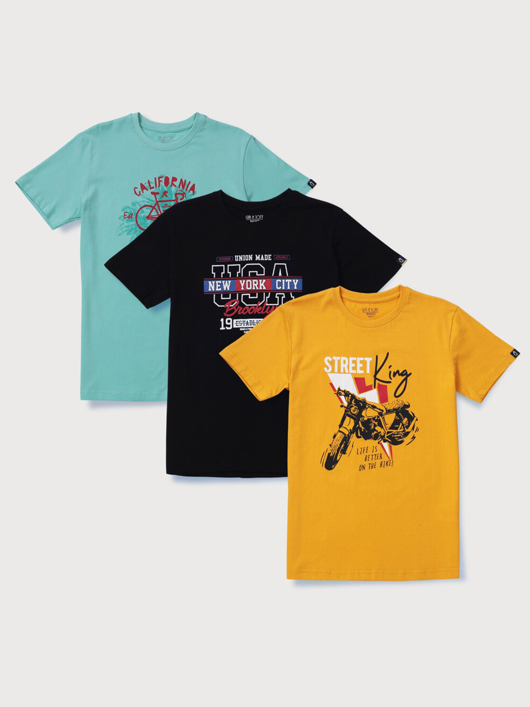 

Gini and Jony Boys Pack Of 3 Printed Cotton T-shirt, Black
