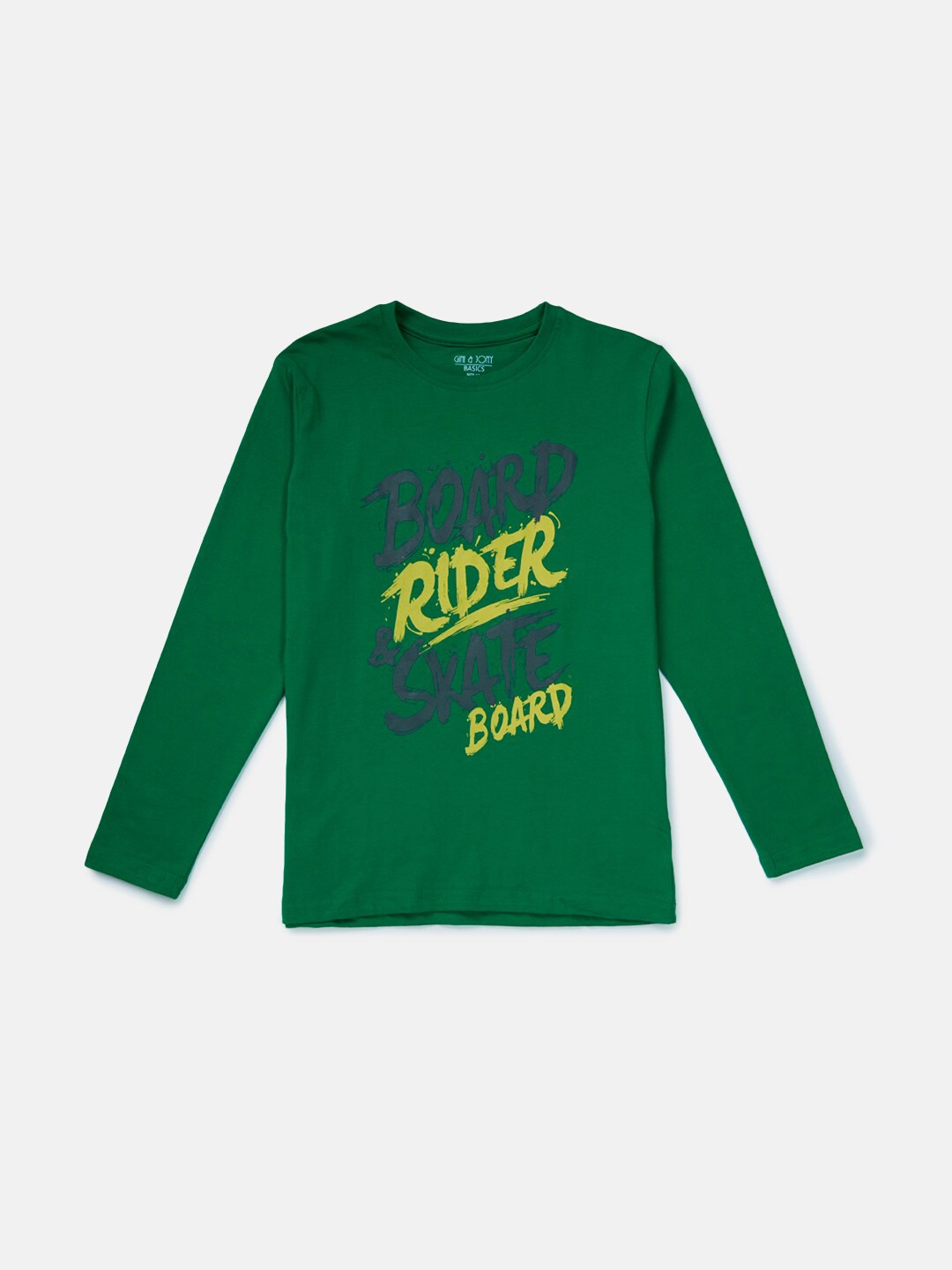 

Gini and Jony Boys Typography Printed Cotton T-shirt, Green